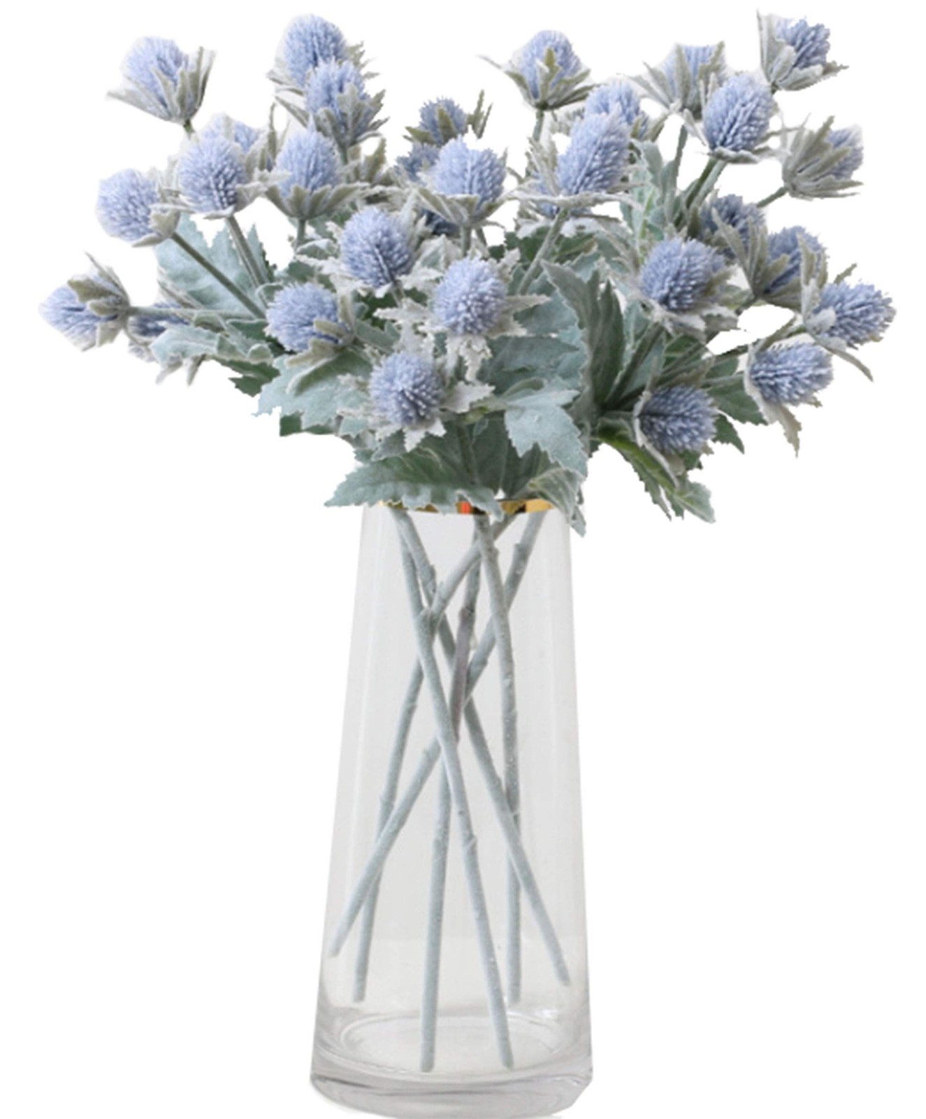 3 Pack Artificial Thistle Flowers Eryngiums Faux Plants Floral Tree Picks Chr…
