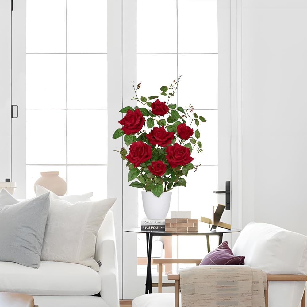 Red Fake Roses Artificial Flowers in Pot 23.6″ Small Roses Tree Indoor Outdoo…