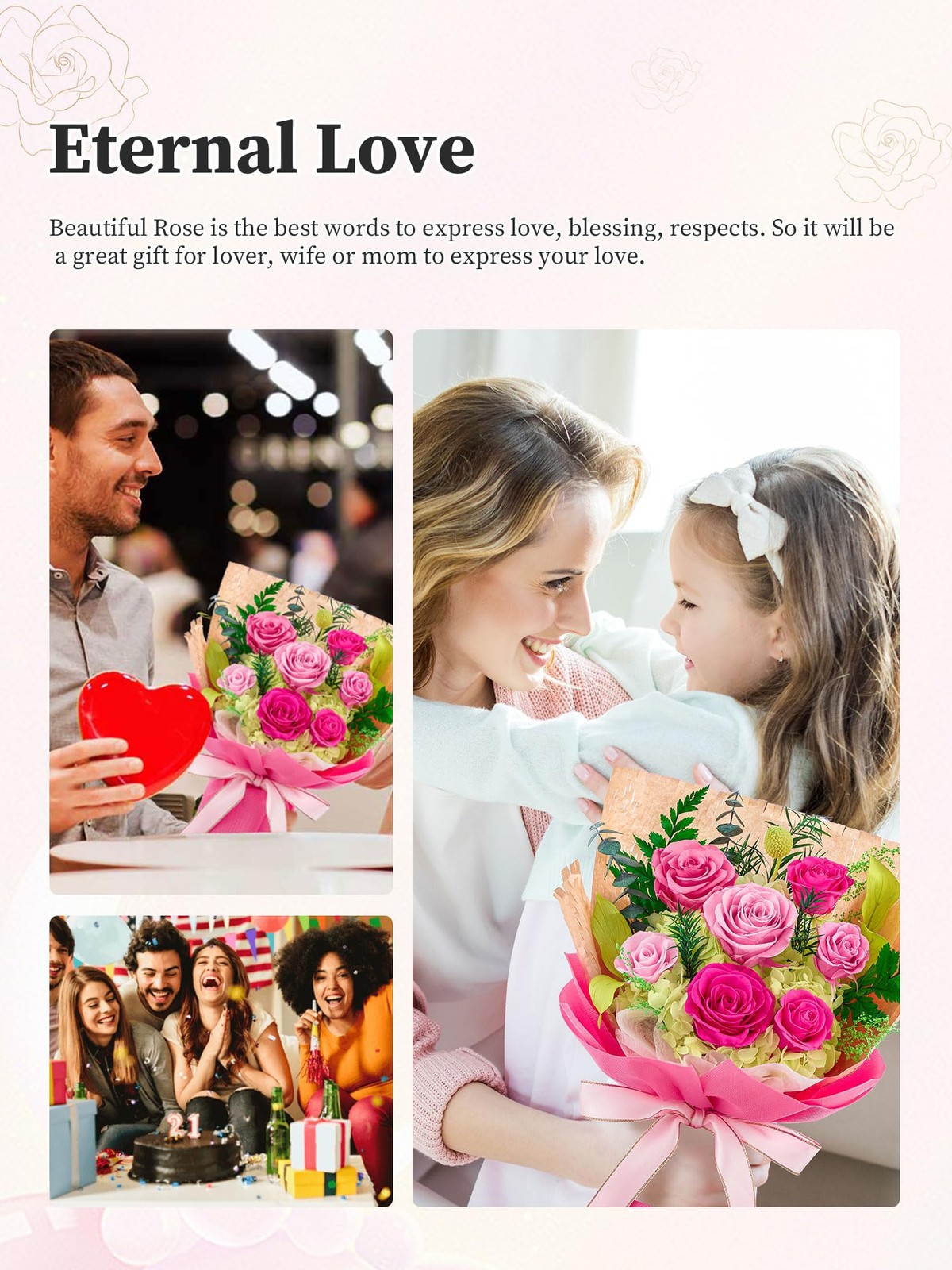 Preserved Flowers Bouquet, Forever Flowers for Delivery,Eteranl Roses