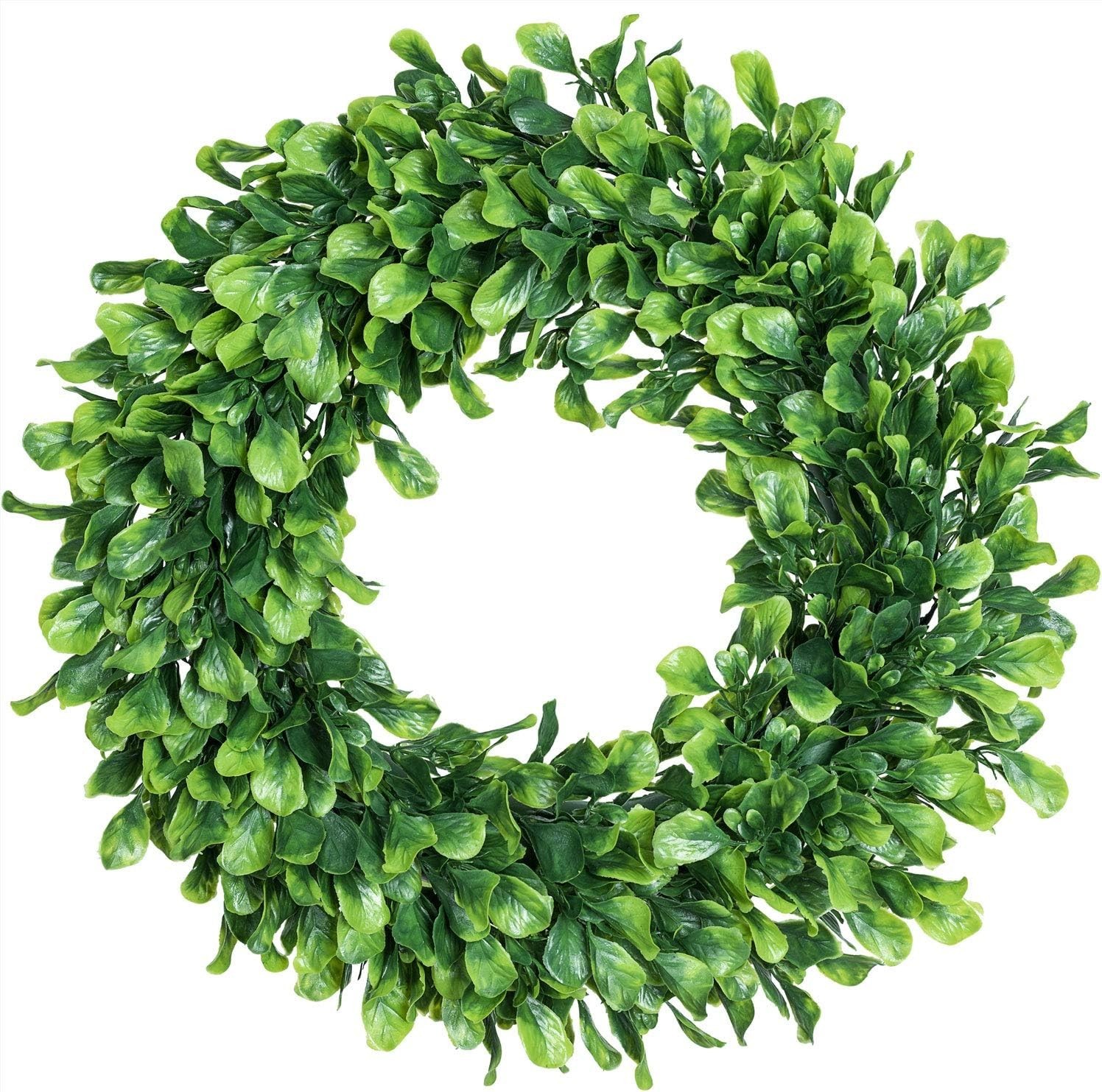 Lifelike 15″ Artificial Boxwood Wreath – Perfect for Front Door Elegance