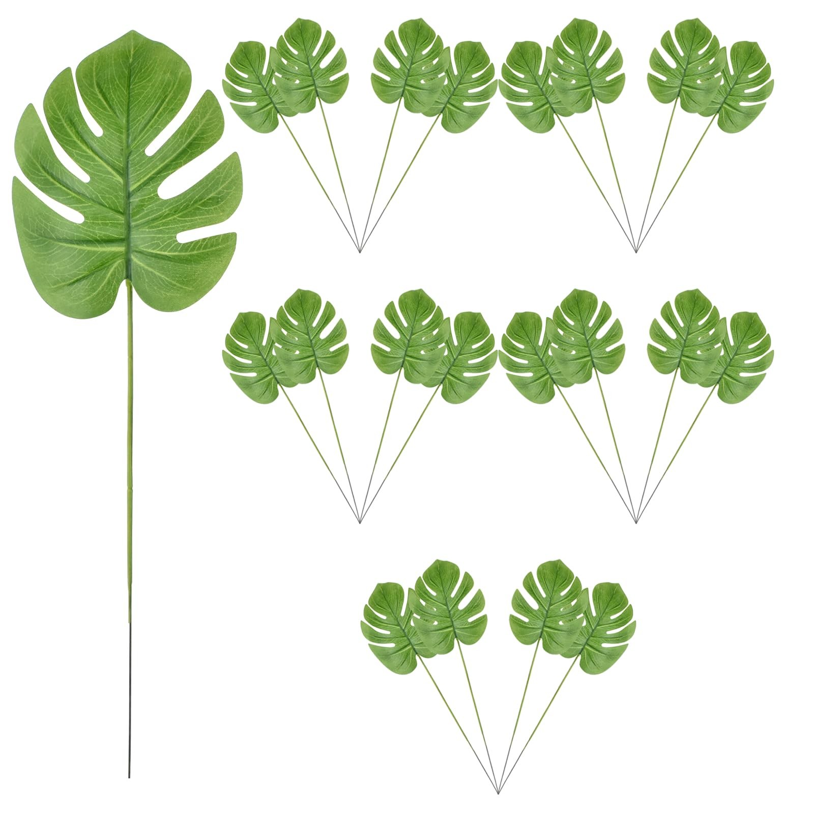 24 Pcs Artificial Palm Leaves Faux Tropical Turtle Decorative Green Fronds