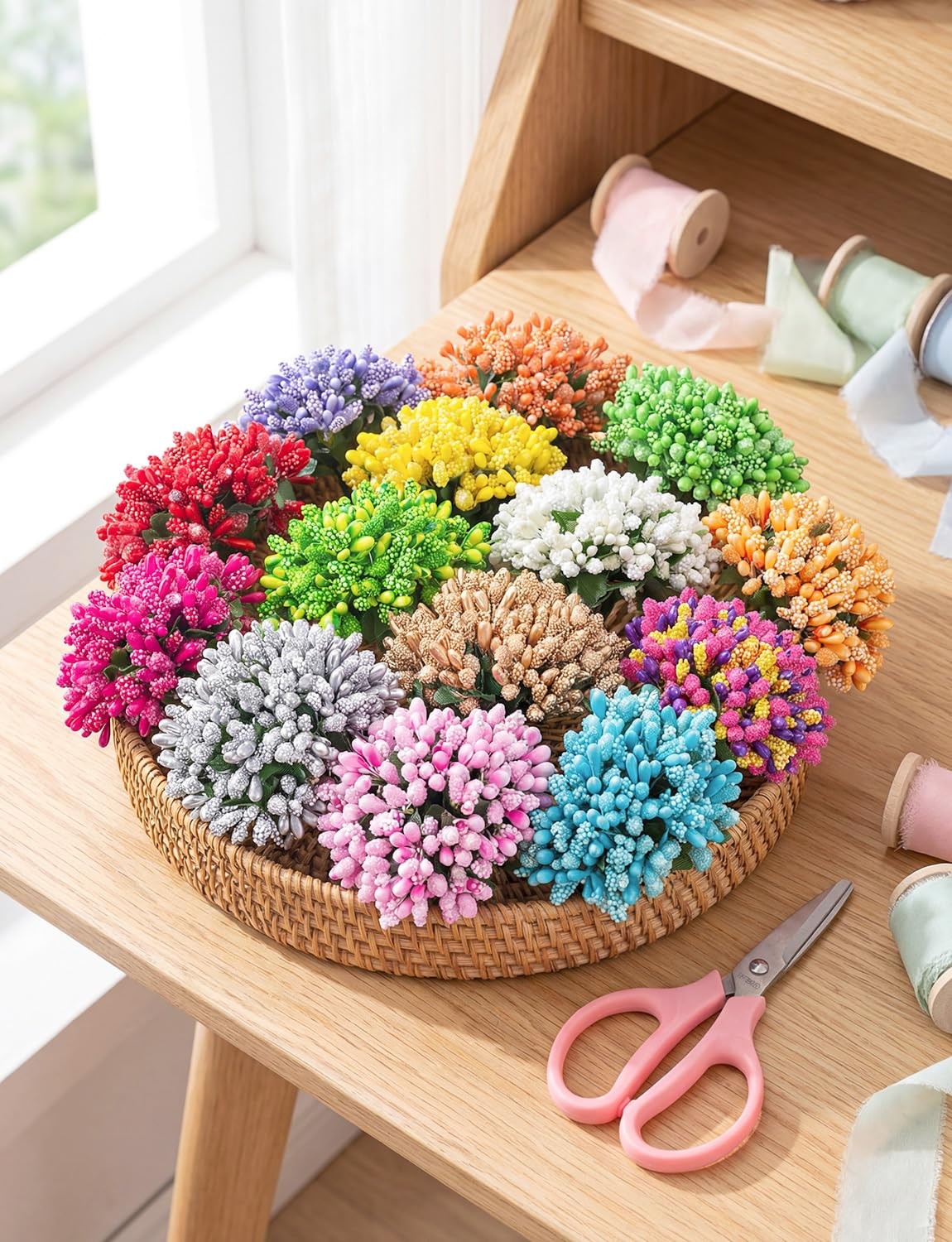 192 Pcs Premium Artificial Flower Stamens for Crafts, 16 Colored Heads Floral…