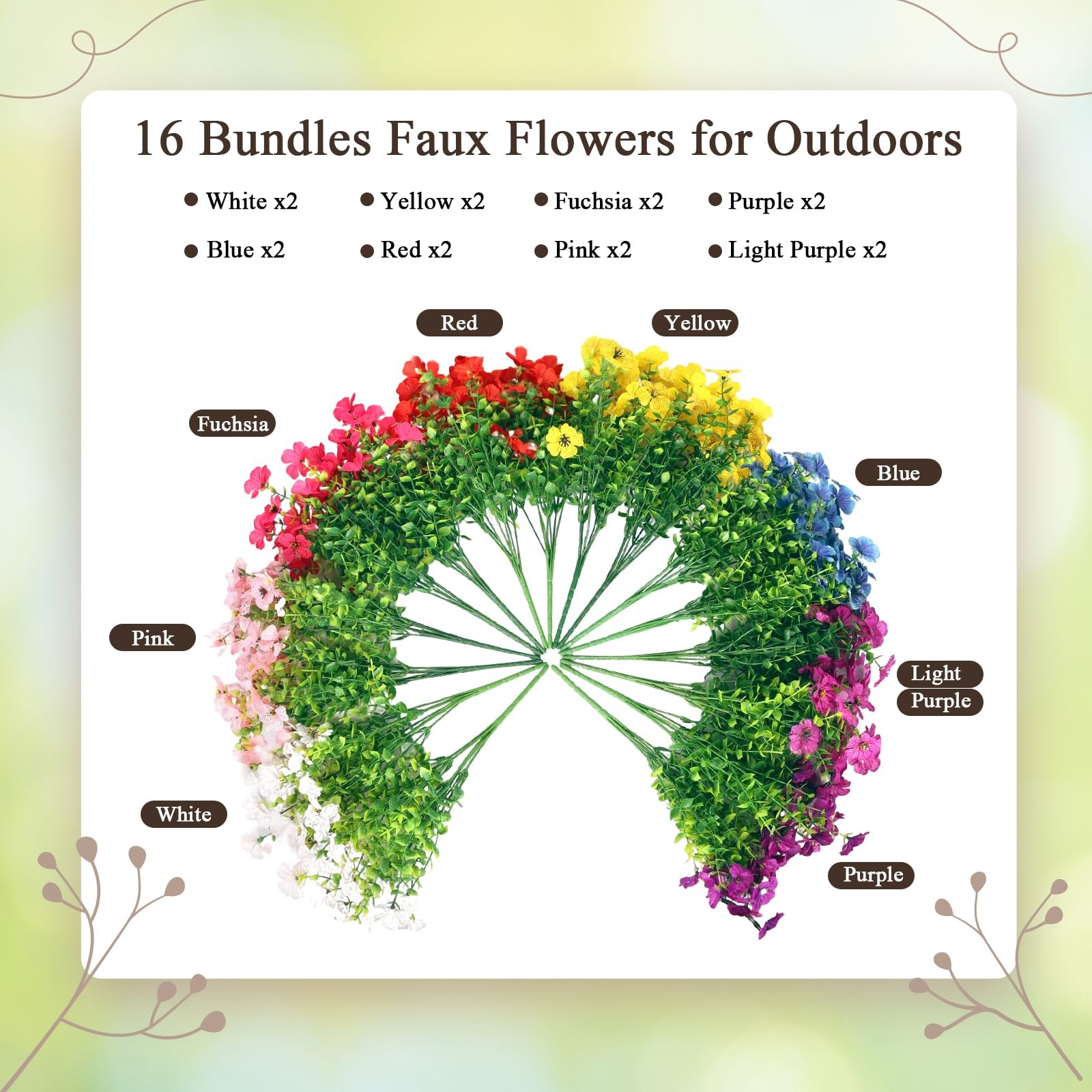 ICEROYCE Artificial Flowers for Outdoors, 16 Bundles UV Resistant Fake Outdoo…