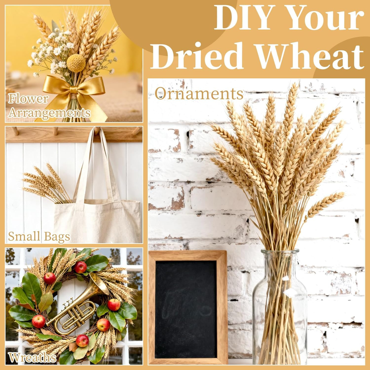 Dried Wheat Stalks for Decor – 100 Stems Natural Wheat Straw for Vases and Table
