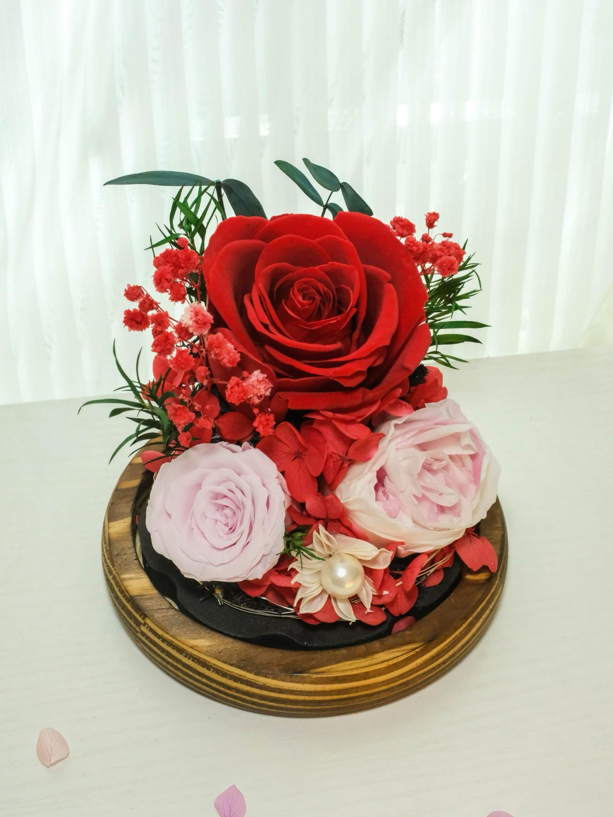 Preserved Red Roses in Glass Dome – Eternal Flowers, Forever Roses with LED L…