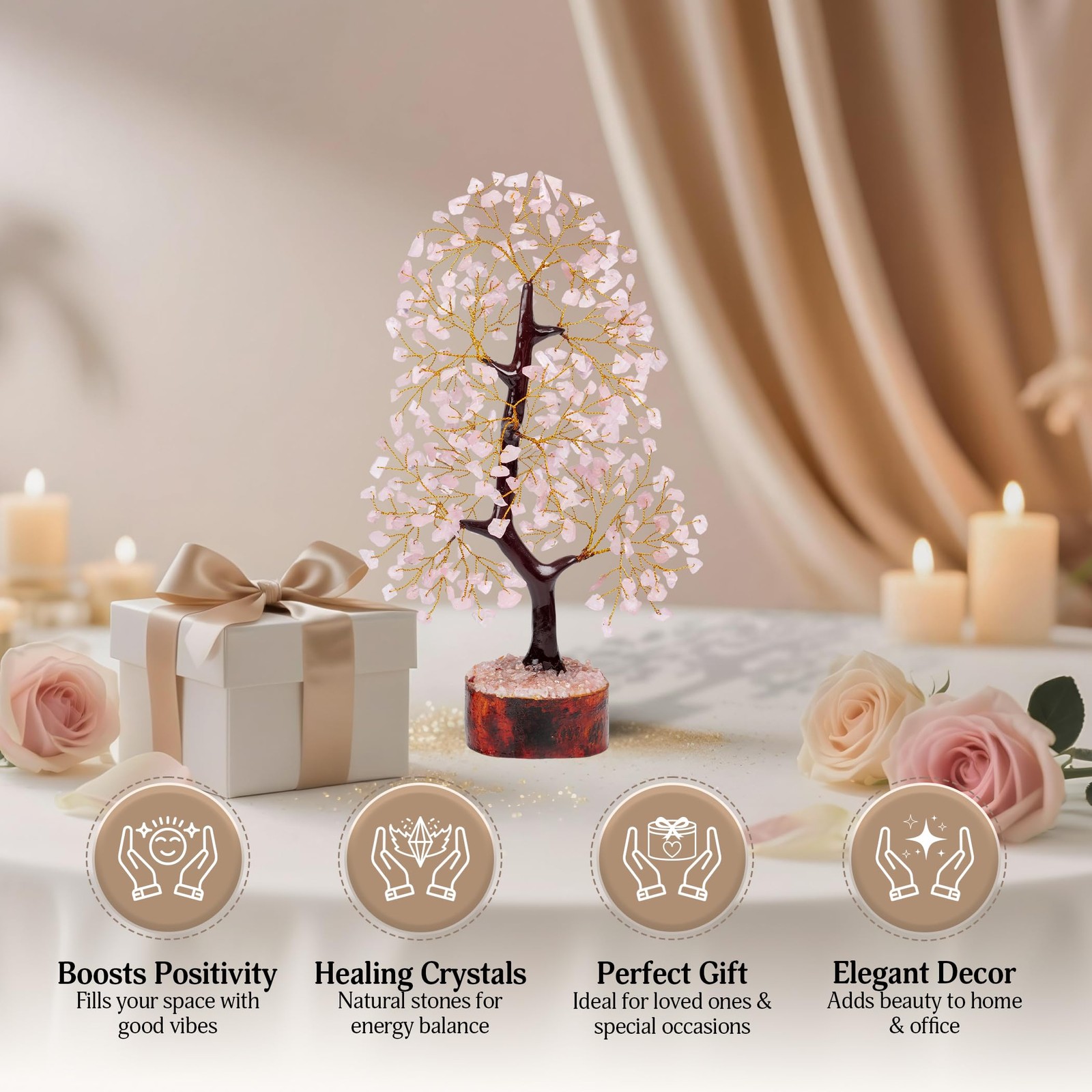 Rose Quartz Crystals Tree of Life – Gift for
