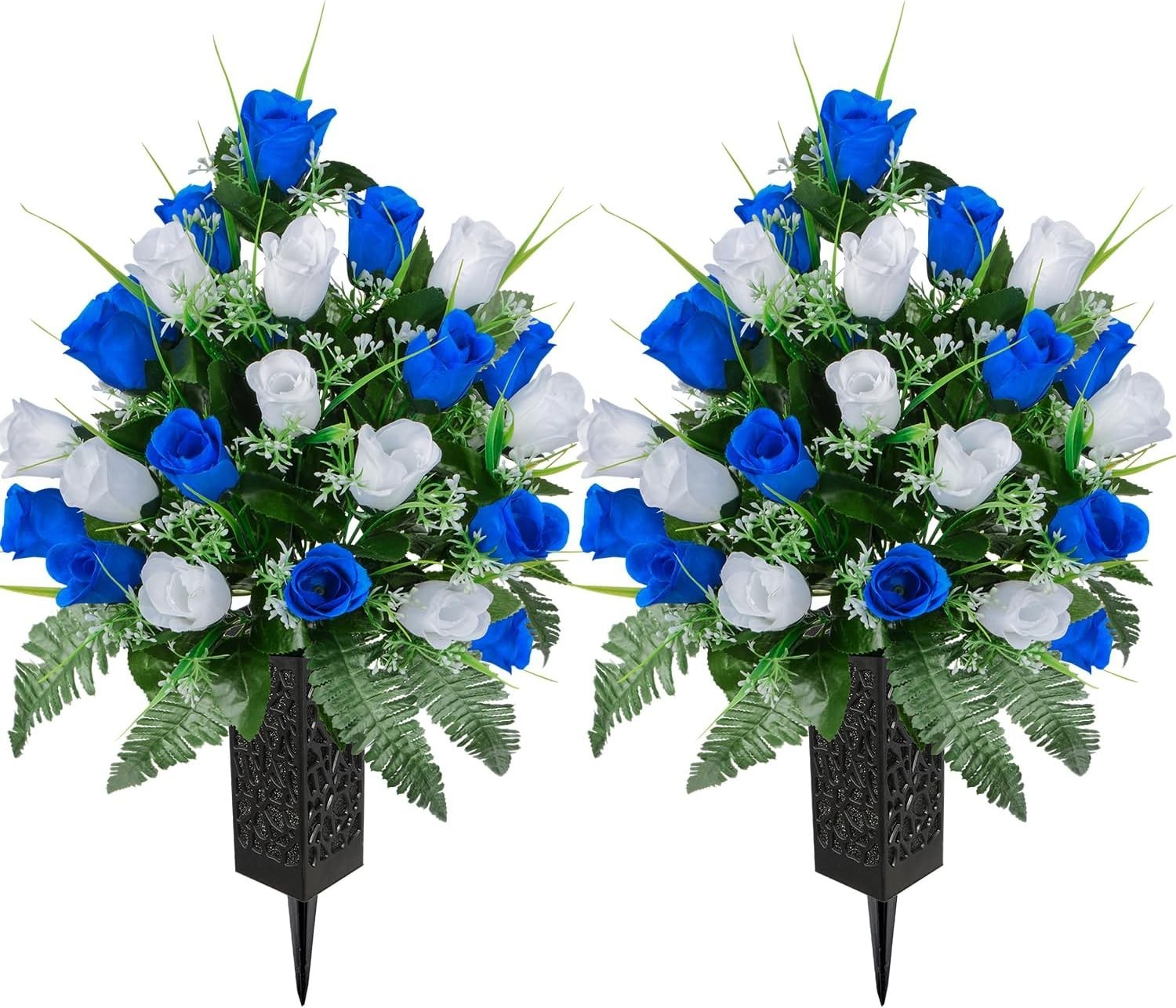 Artificial Cemetery Flowers for Grave,Artificial Rose Memorial Flowers with Vase