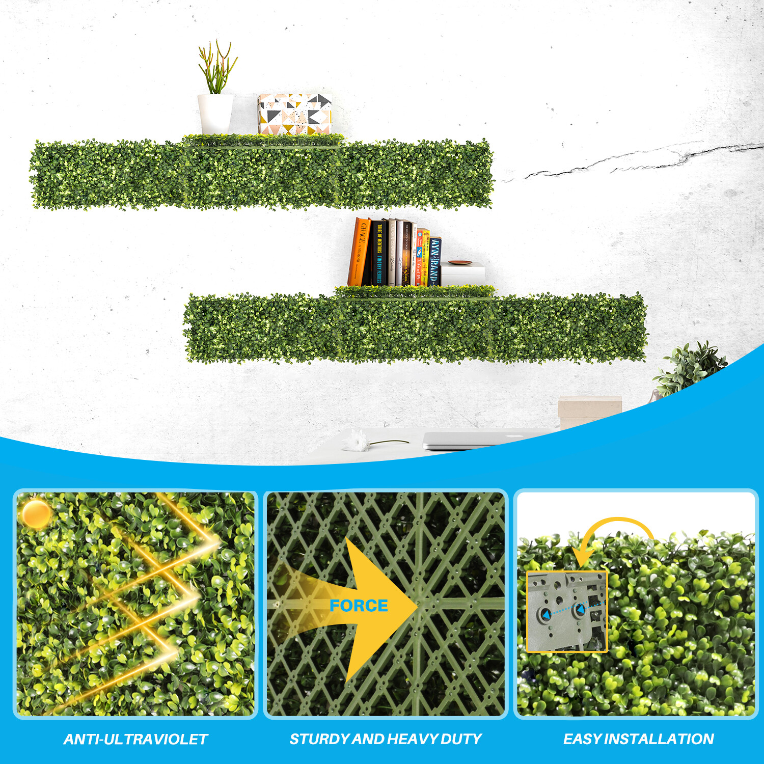 Artificial Boxwood Mat Wall Decor w/Hard Panels Fence Panel Grass Single Side