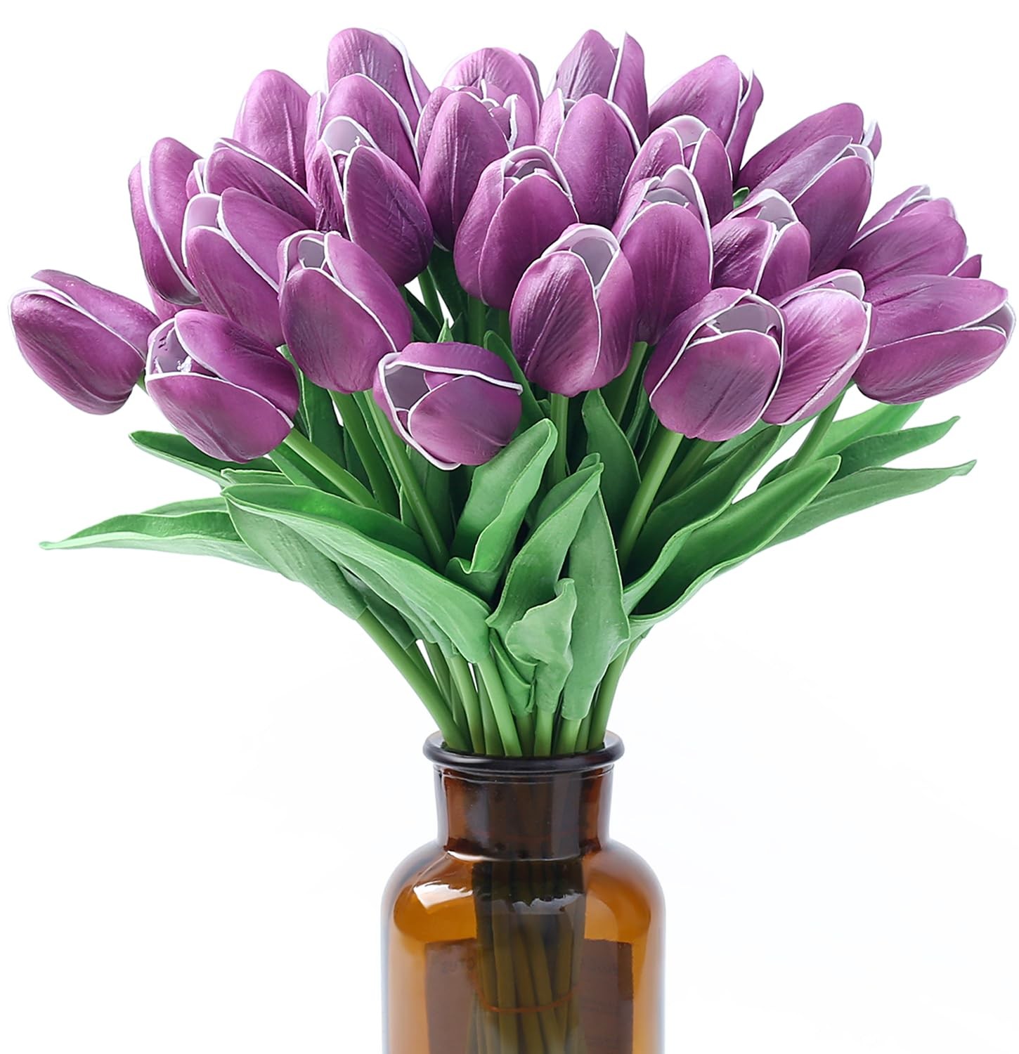 15pcs Purple Tulips Fake Artificial Flowers Real Touch 14″ PU Flower for Home…