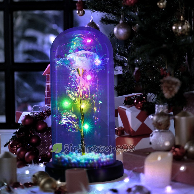 Valentine’s Day Enchanted Crystal Galaxy Rose Flower In Dome Glass LED Light