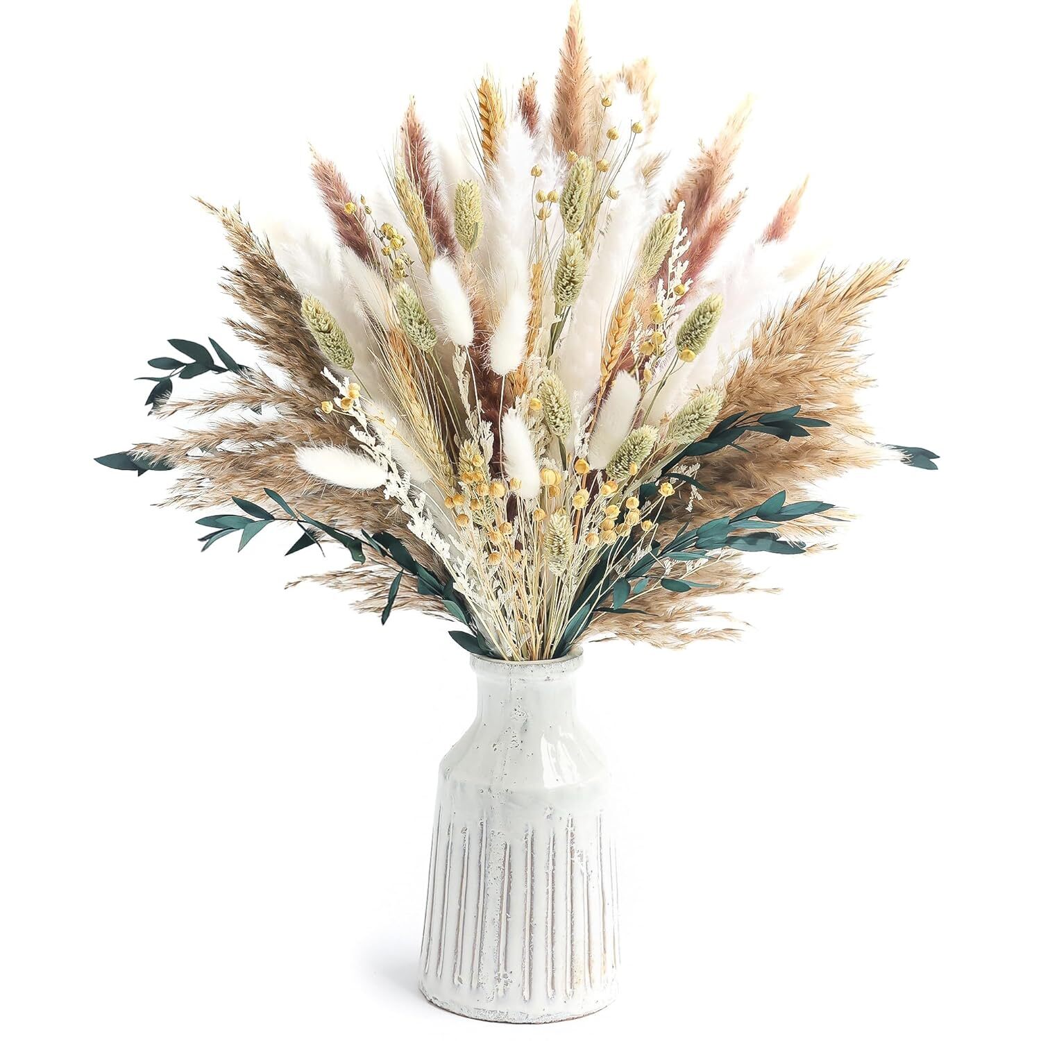 126Pcs Dried Pampas Grass Decorations, Dried Flowers, Dried Bouquet in Vase, Ree