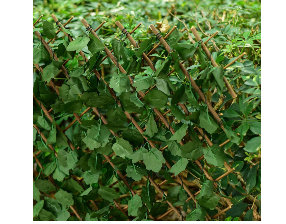 15″x48″ Retractable Ivy leaves Fence One Side Leaves Wood Frame Garden Deck Z23