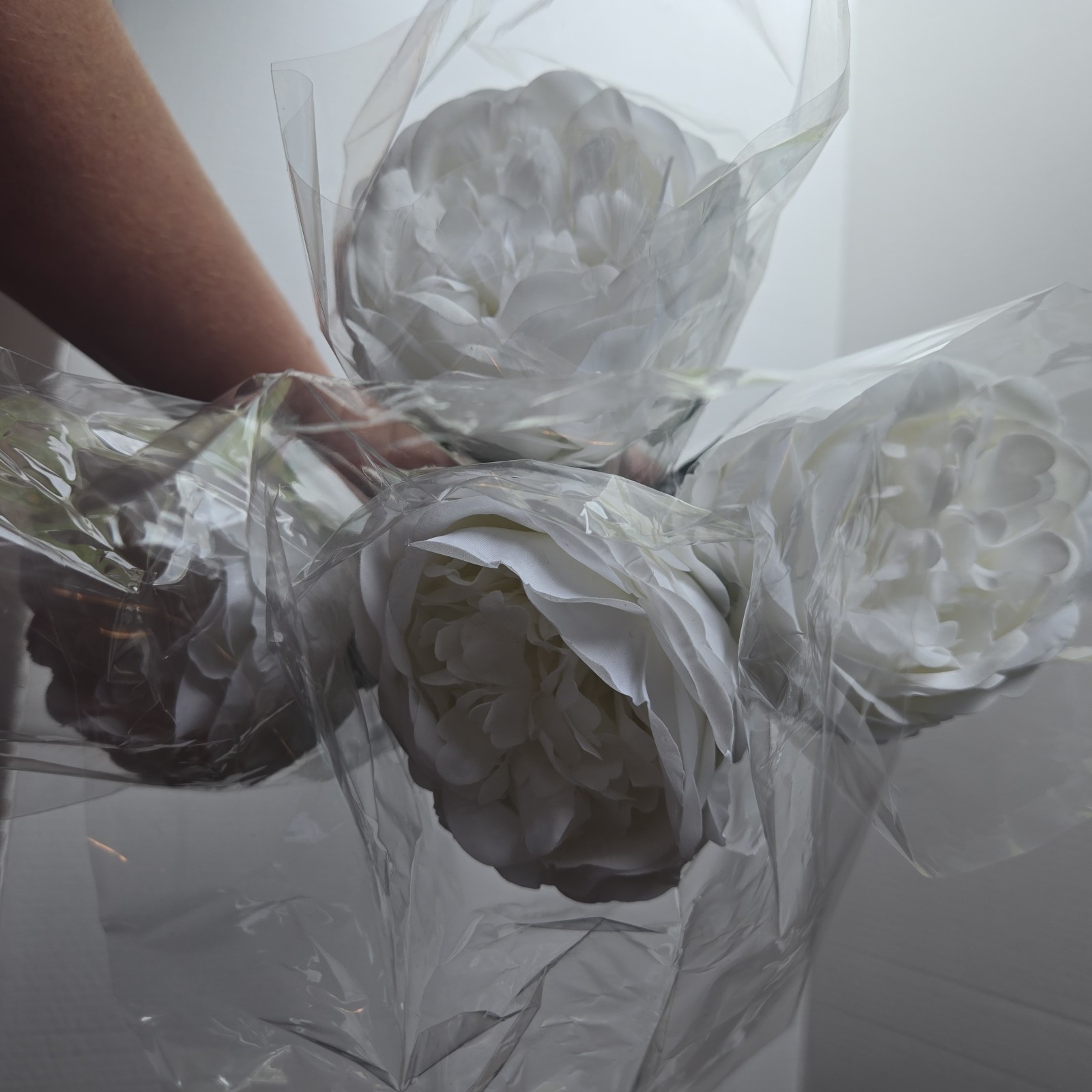 My Texas House Faux Floral Stems, 4 White Peony Artificial Flowers, NEW