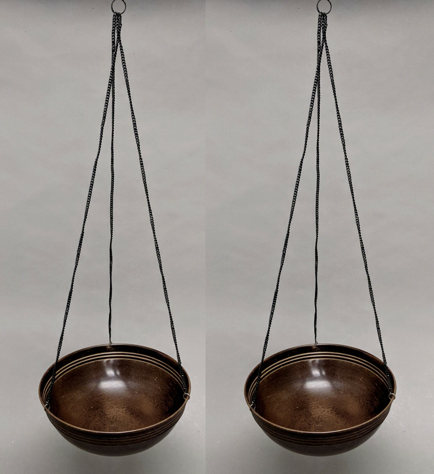 Planter Container Brown Hanging 3 Metal Chains 10″Dia 20″High Set of 2