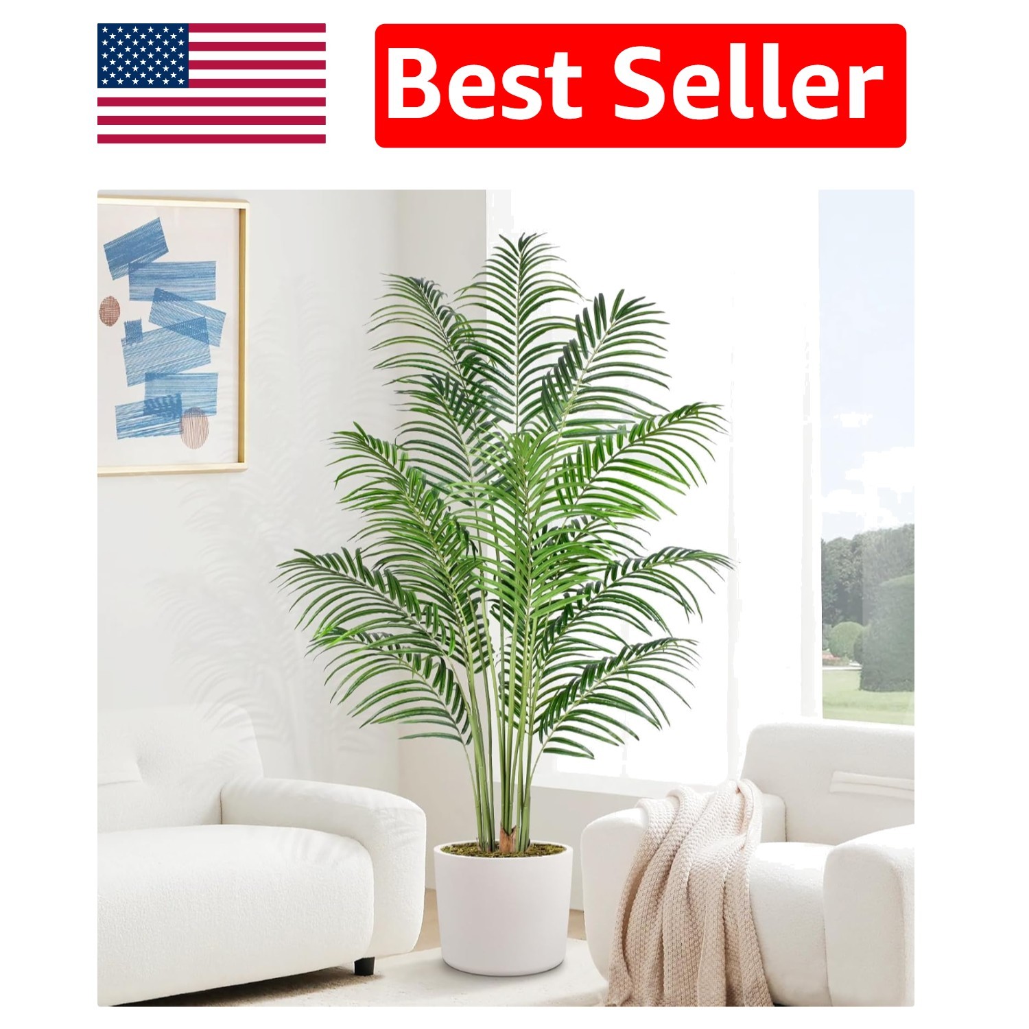 6ft Tall Artificial Palm Tree with 18 Leaves & Real Bark – Indoor/Outdoor Decor