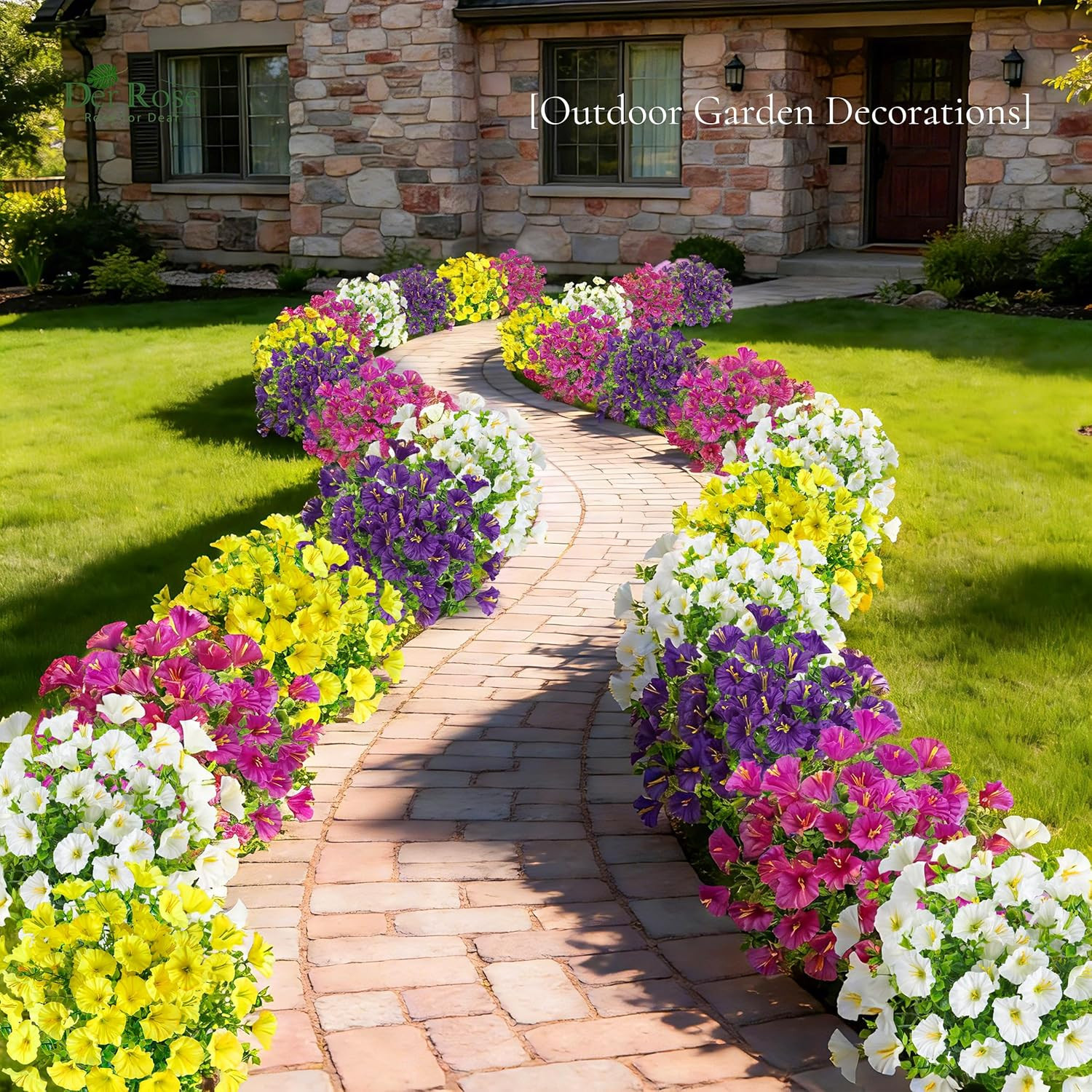 12 Bundles Artificial Petunias Flowers for Outdoors UV Resistant Fake Morning Gl