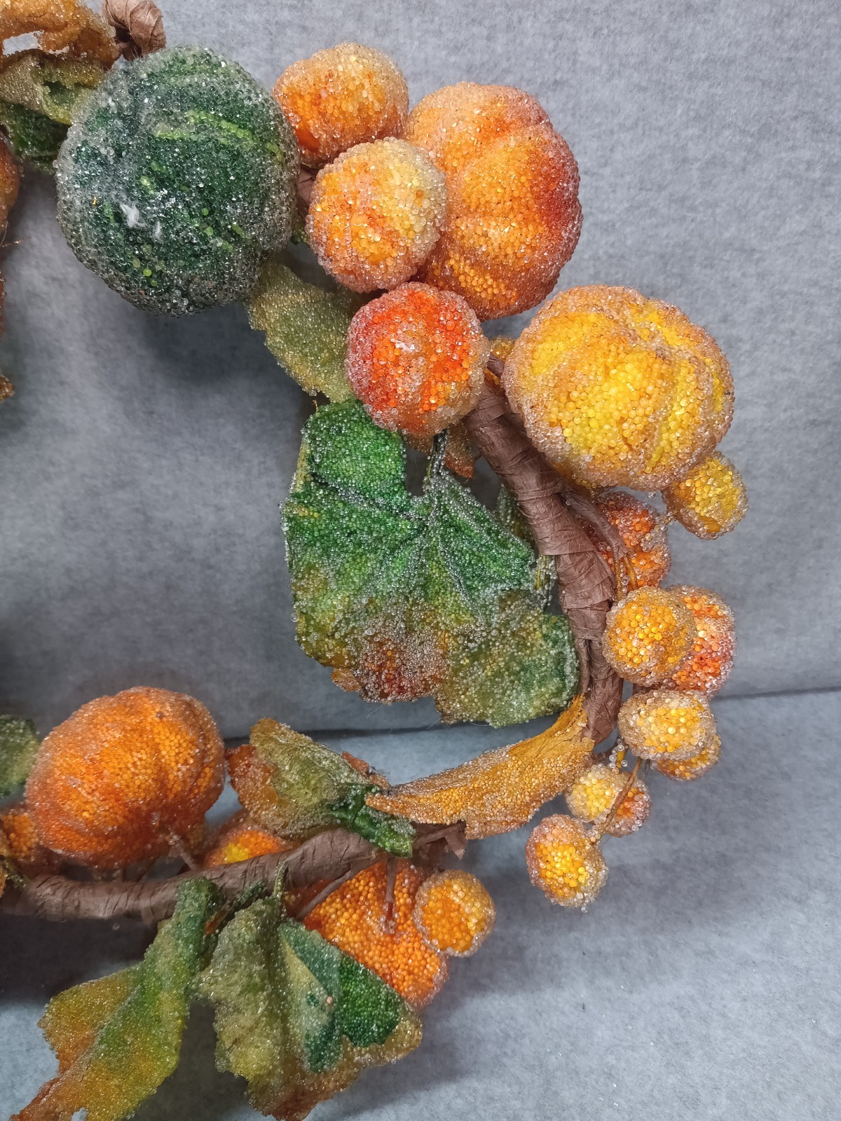 Pumpkin Candle Ring, Beaded, With Leaves, 10 Inch