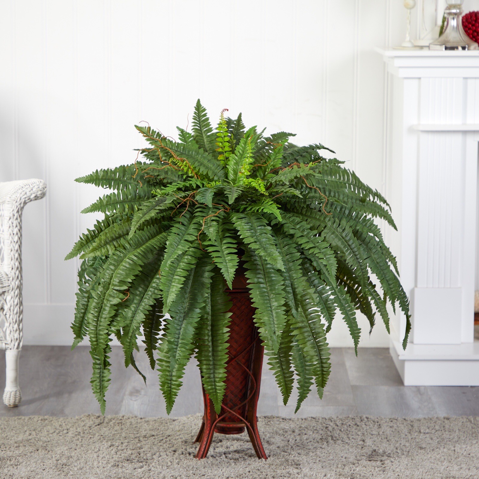 38” Boston Fern Artificial Plant in Decorative Wooden Stand Planter.Retail $214