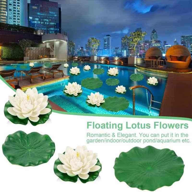 8Pcs Artificial Lotus Flower Decor, 7Inch & 4Inch Floating Foam Lotus Flowers, O