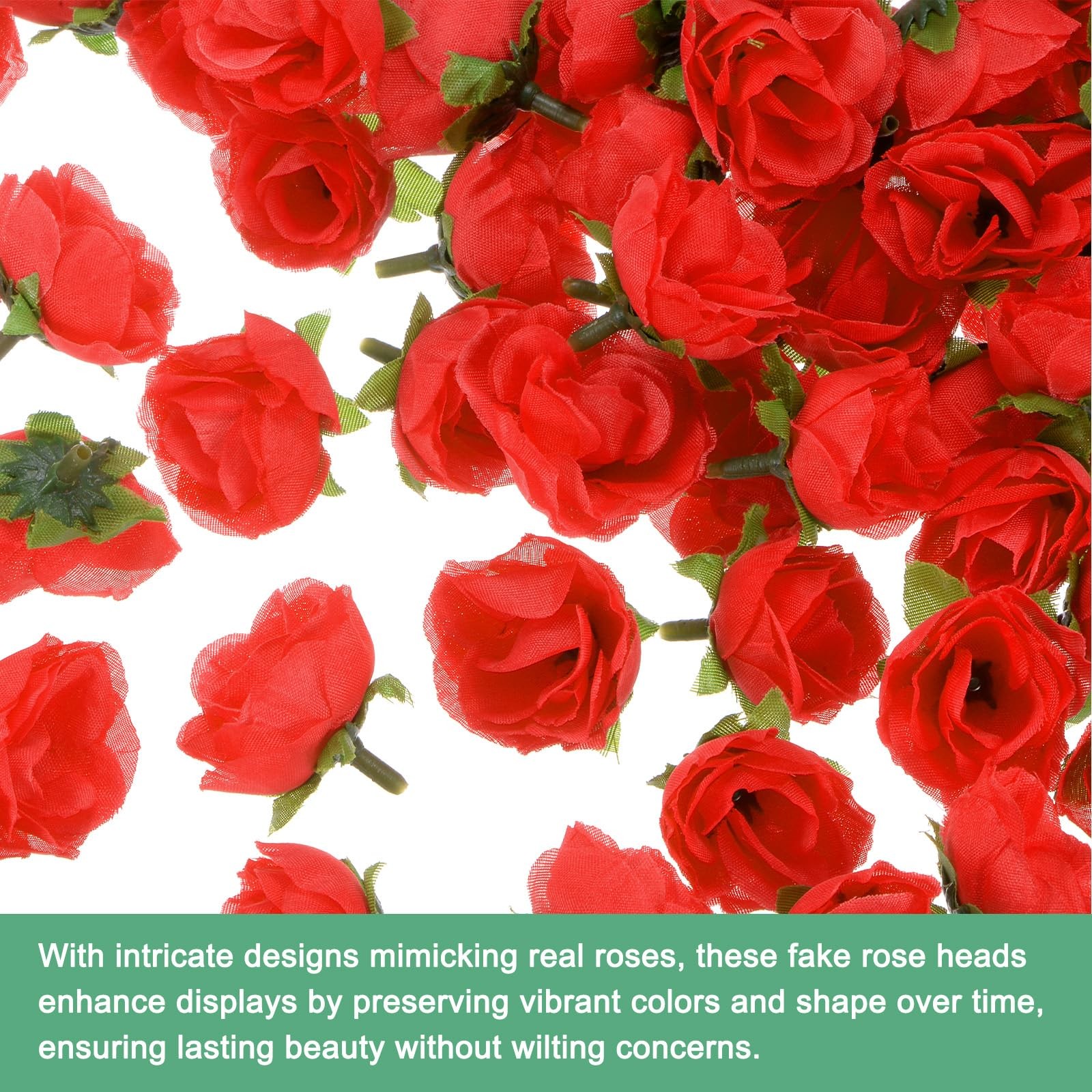 50 PCS Artificial Roses Heads 1.2 Inch Small Silk Faux Rose Head Flower Red