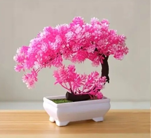 2 PCS Artificial Potted Plant Bonsai Fake Pink Tree Ornaments For Home Decor New