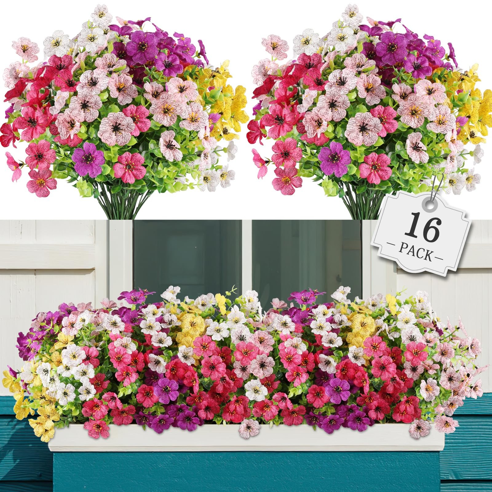 AGIRL 16 Bundles Artificial Flowers for Outdoor,No Fade Fake Plastic Flowers …