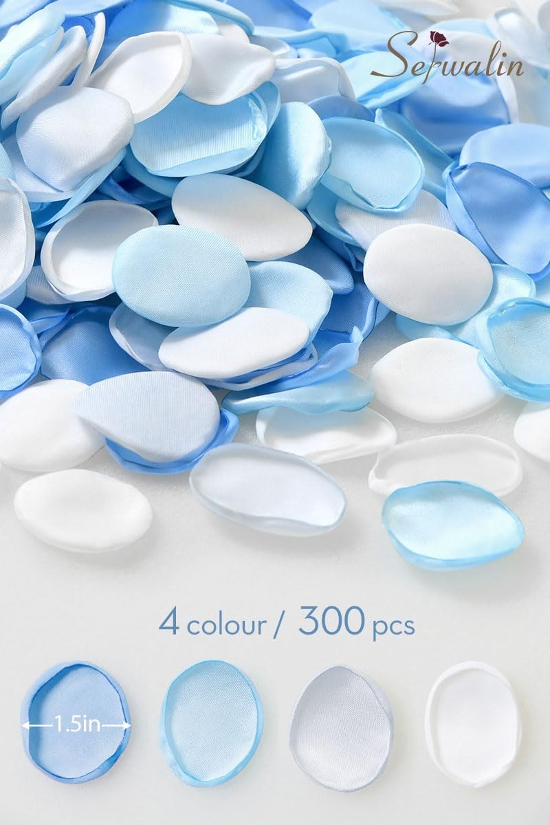 300 PCS Silk Rose Petal Blue White Flower Girl Aisle Basket Bridal Shower Deco