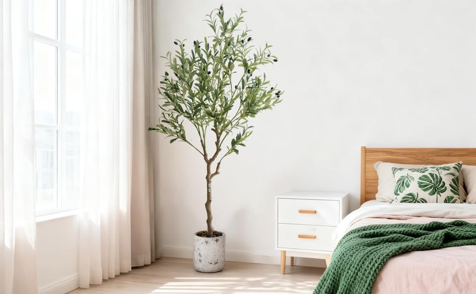 Artificial Olive Tree 5/6/7FT Tall Fake Plants with White Pot for Home Office