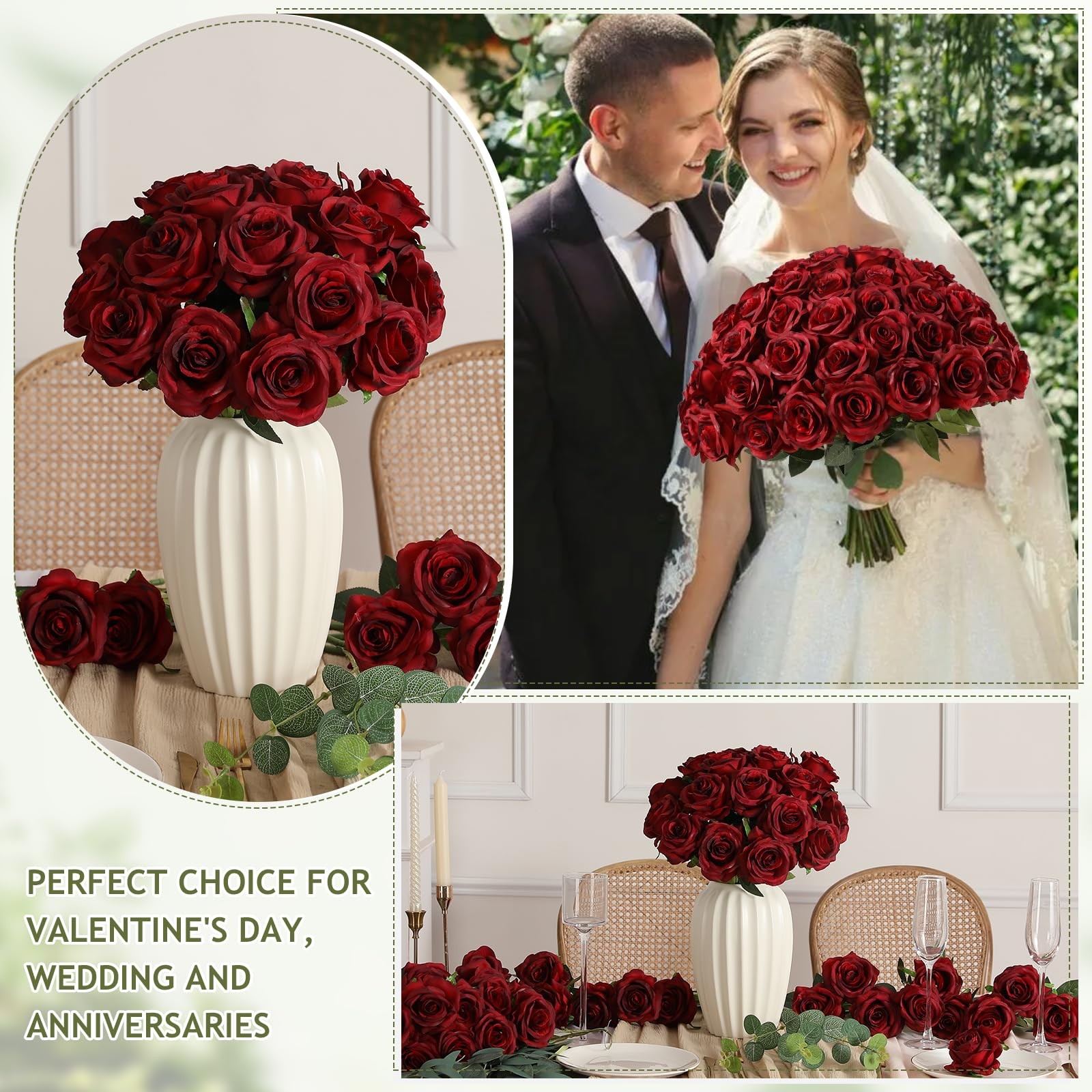 80 Pcs Burgundy Roses Artificial Flowers Bulk, Maroon Flowers Artificial Silk…