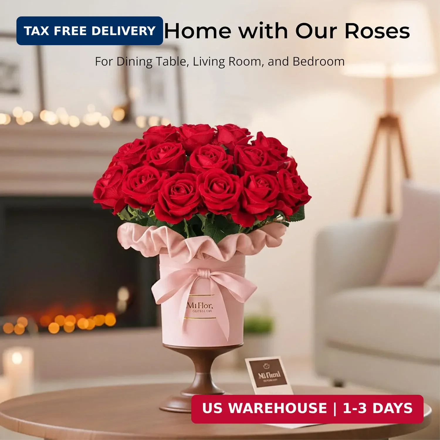 Auihiay 14PCS Red Roses Artificial Flowers, Fake Red Roses Bouquet with Long Ste
