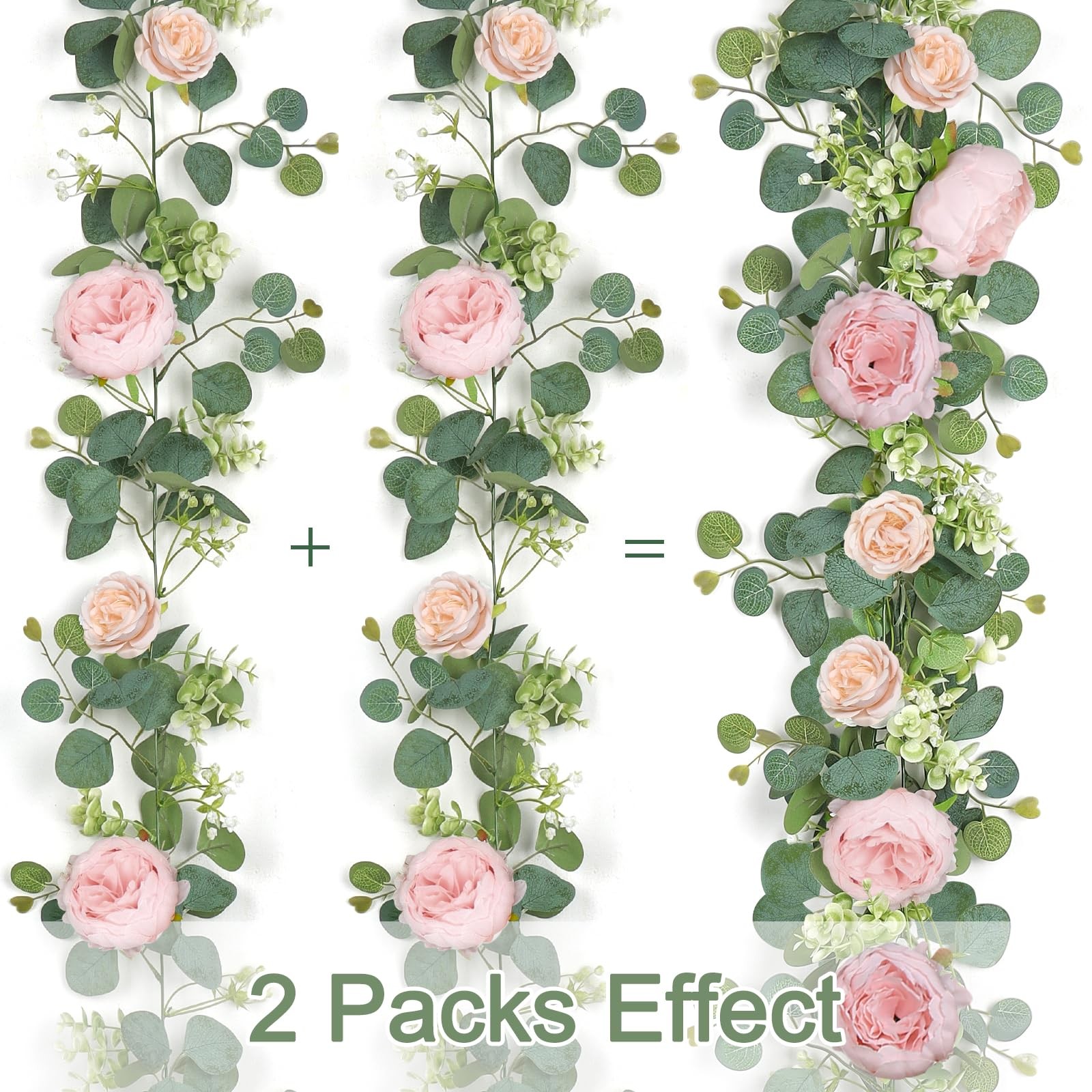 2 Pack 13FT Flower Garland, Artificial Rose Vine Fake Flower Garland Silk Ros…