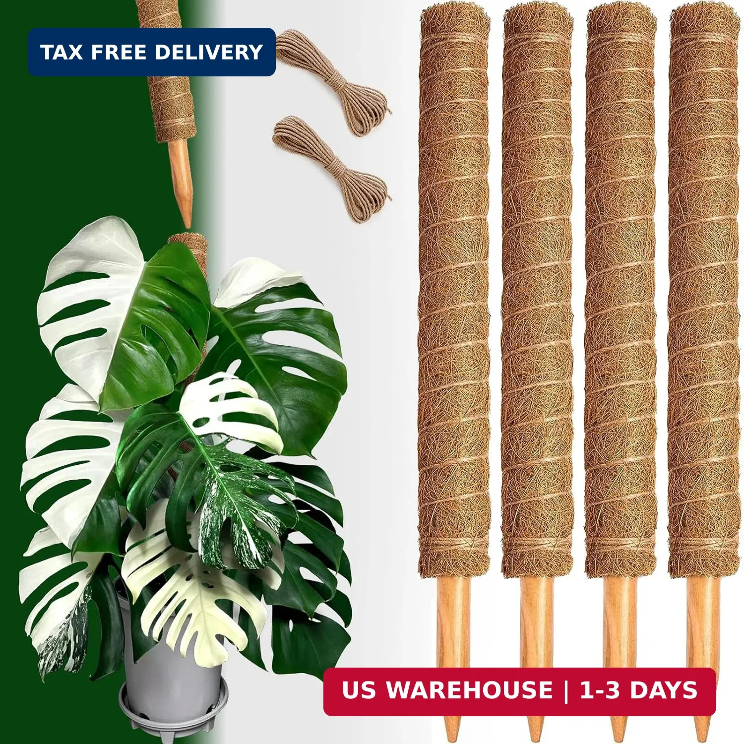 4 Pack 22 Inch Moss Poles, Stackable Moss Pole for Plants Monstera, 70 Inch Tall