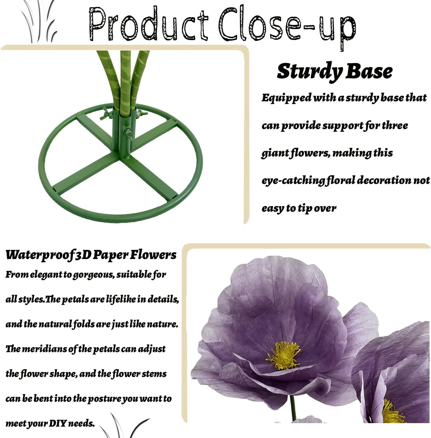 Large Purple Artificial Flowers – 3Pcs Bendable Decor for Events & Displays