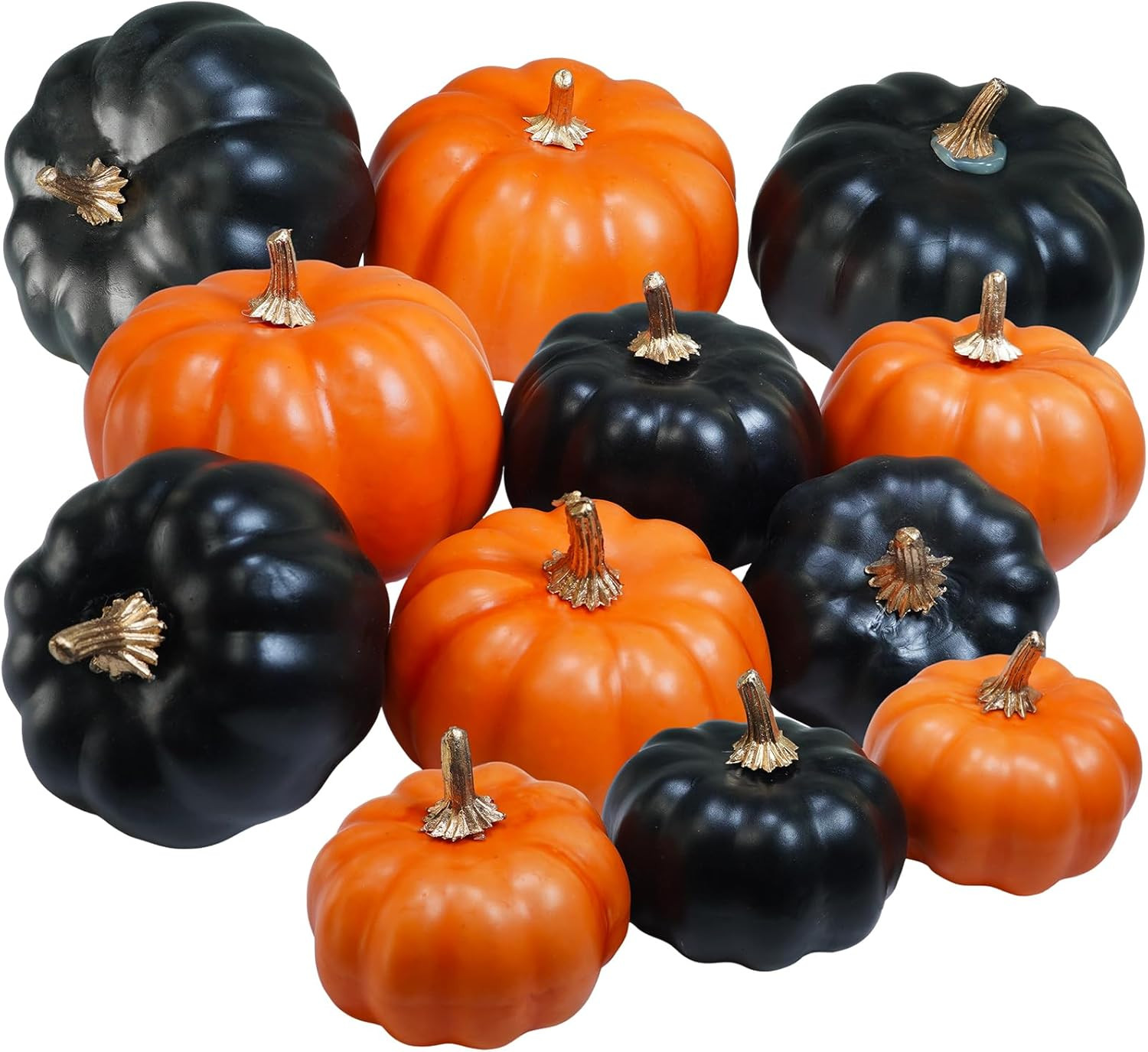 12 Pcs Artificial Orange & Black Pumpkins – Small Decorative Fall Pumpkins for A
