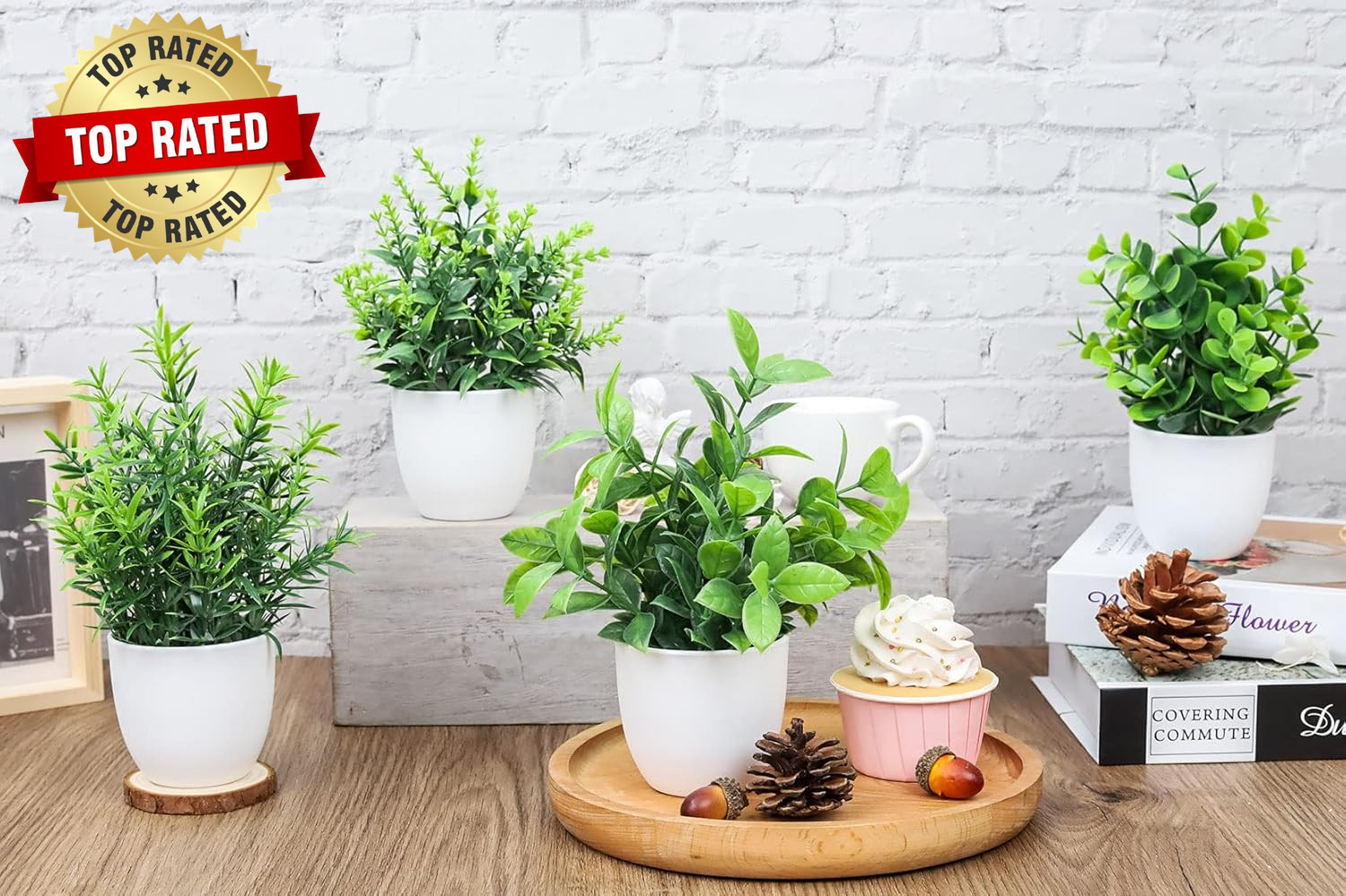 4 Pack Faux Plants Indoor Small Fake Plants for Bathroom Decor | Fluffy Pretty L