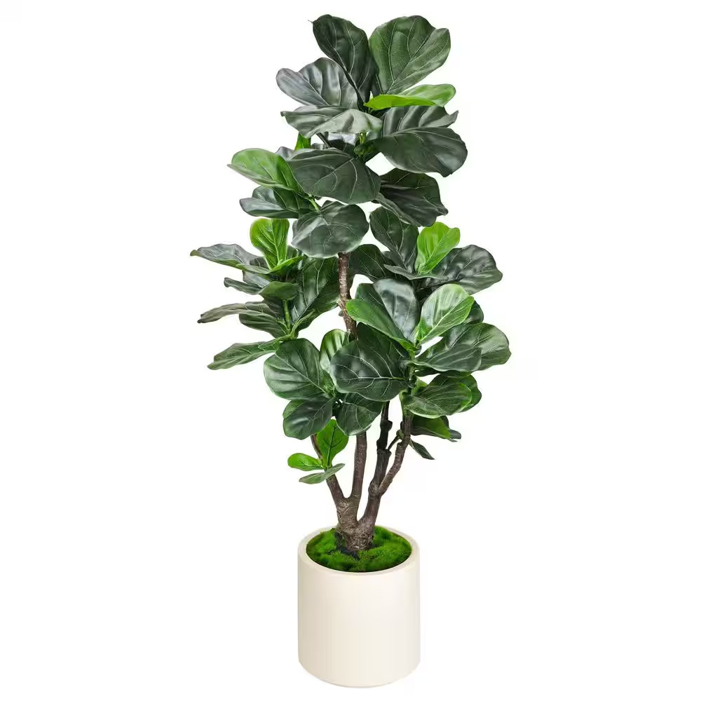 4.5 Ft. Artificial Fiddle Leaf Fig Tree in White Decor Pot, Faux Green Plant Ind