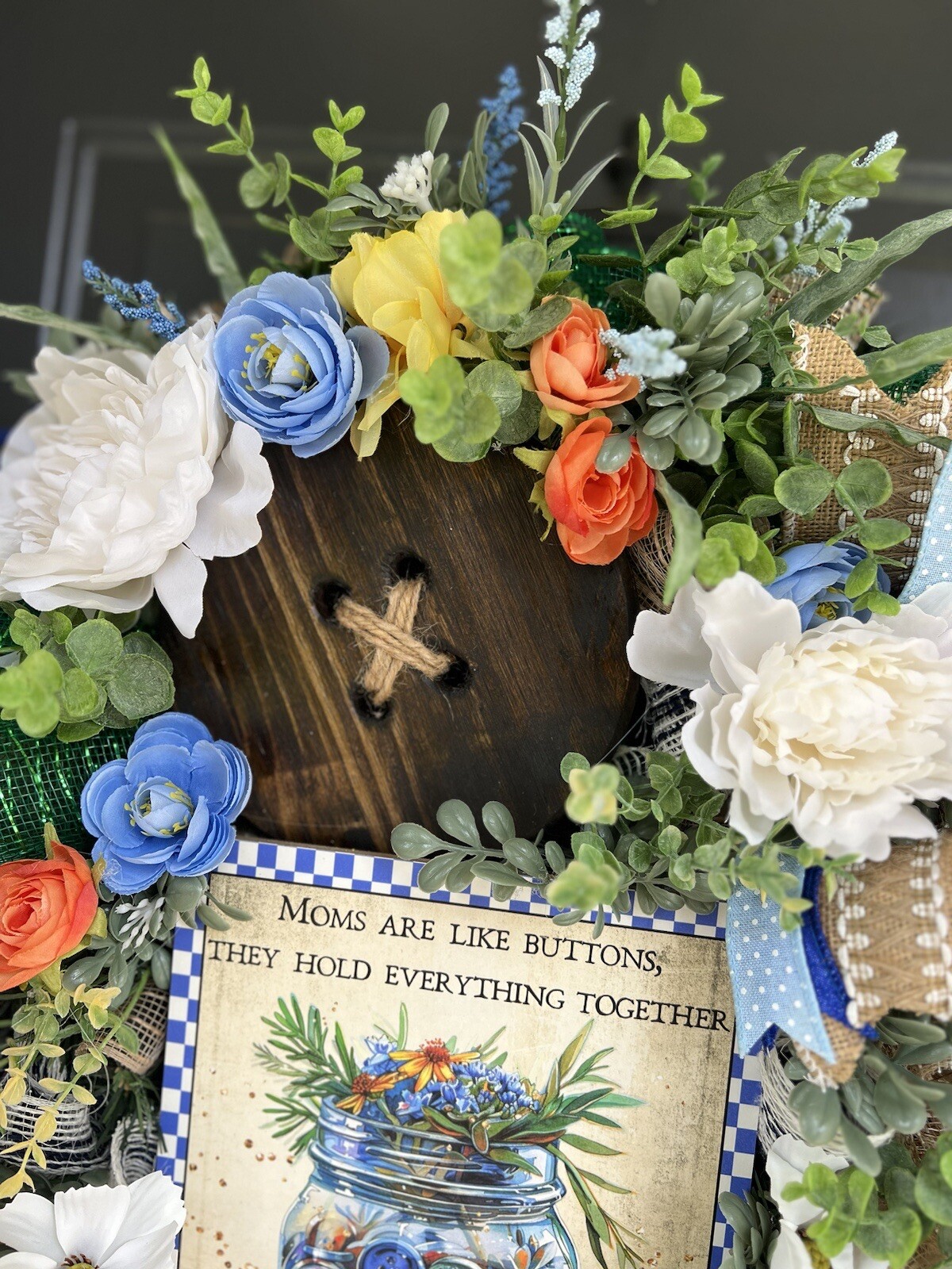 XL Mom Wreath, Year Round Wreath, Wreath For Mom, Mothers Day Gift, Sewing Gift