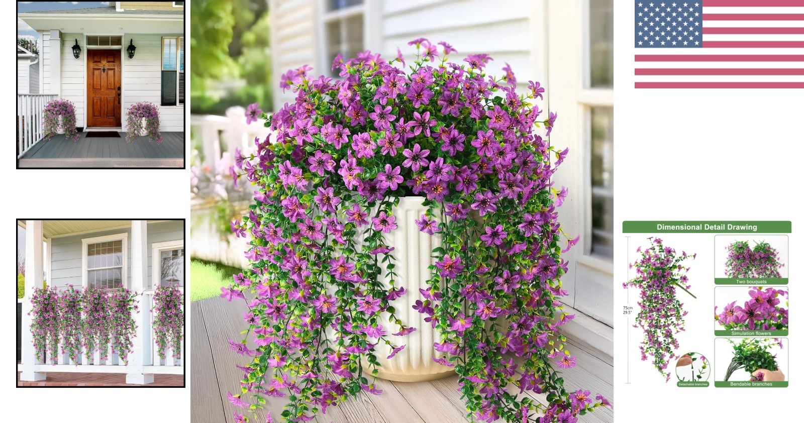 Artificial Fake Hanging Flowers Plants for Outdoor Spring Decoration,2 PCS Fa…