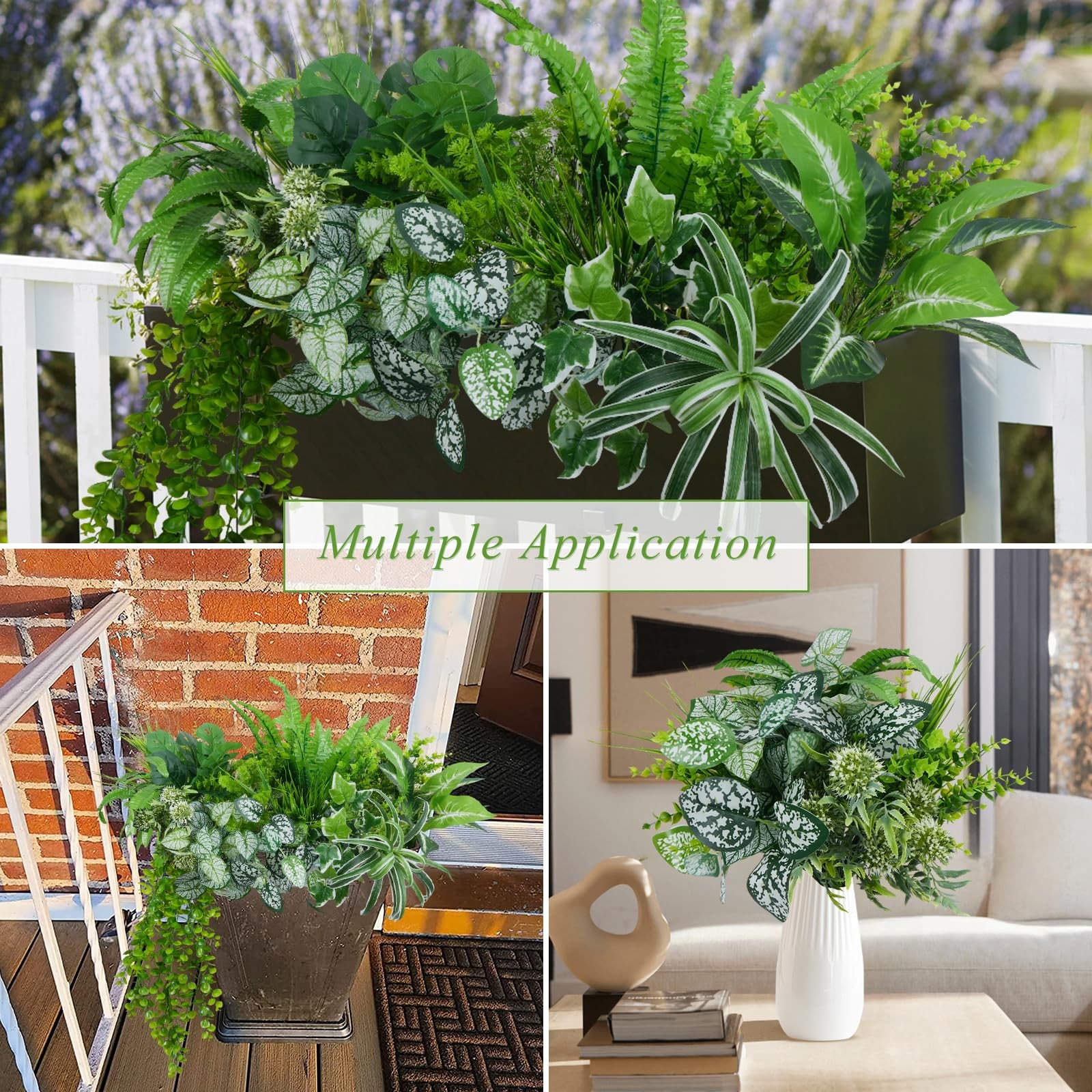 19Pcs Artificial Plants Outdoor UV Resistant Fake Shrubs Bushes Plastic Green…