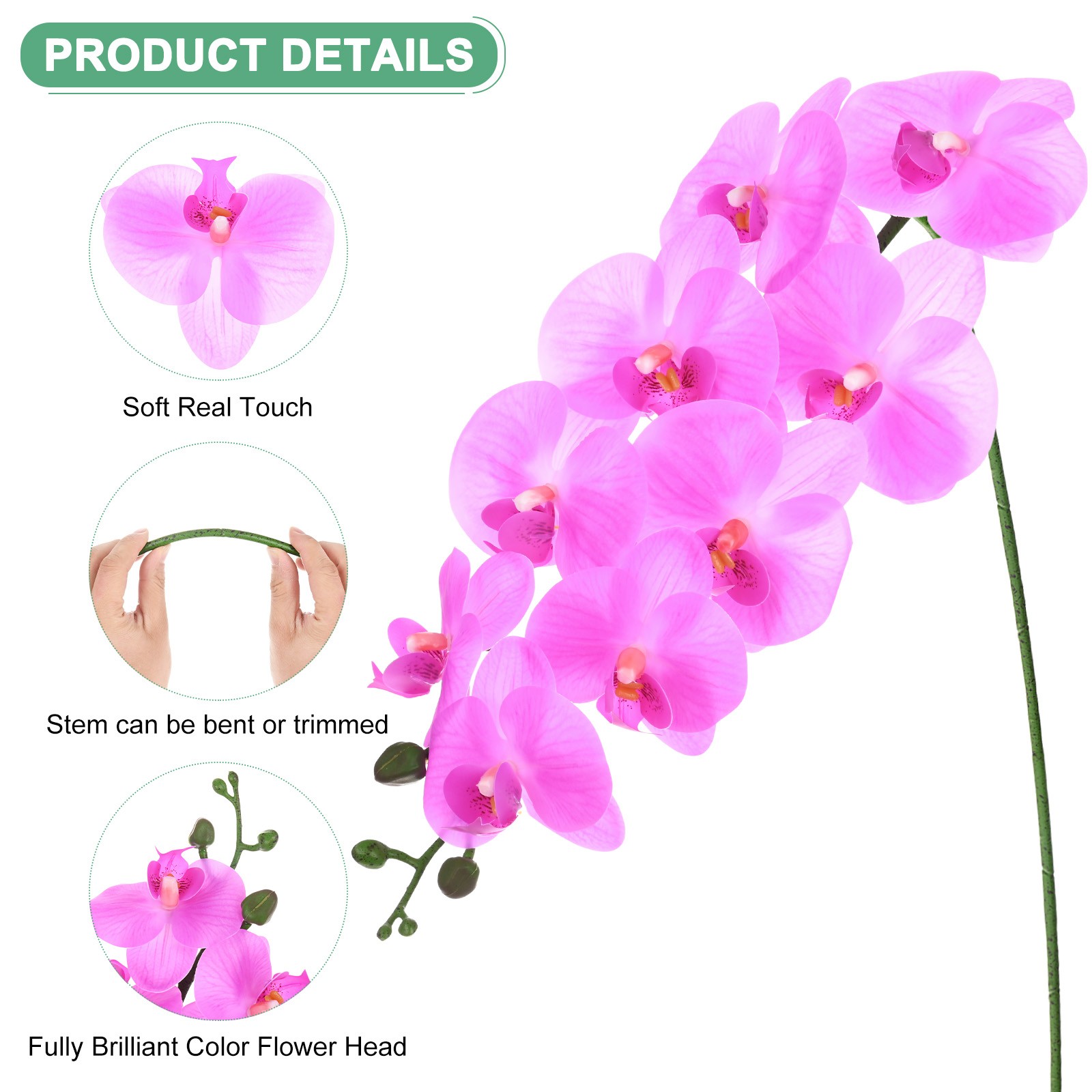3-Pack Artificial Orchid Flowers 9 Large Petals for Home[Lilac]