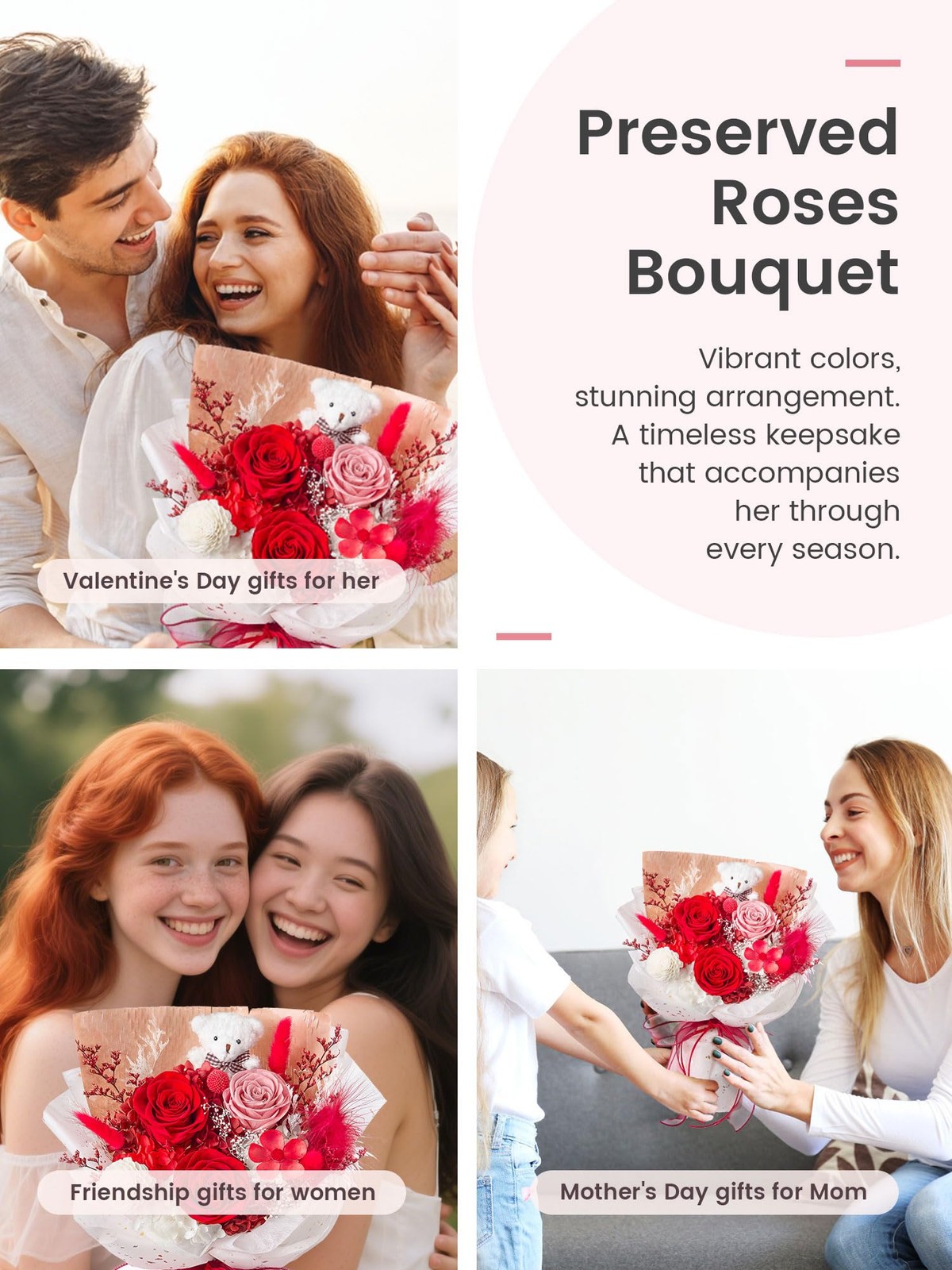 Forever Flower Bouquet Flowers for Delivery Prime Preserved Roses, Red