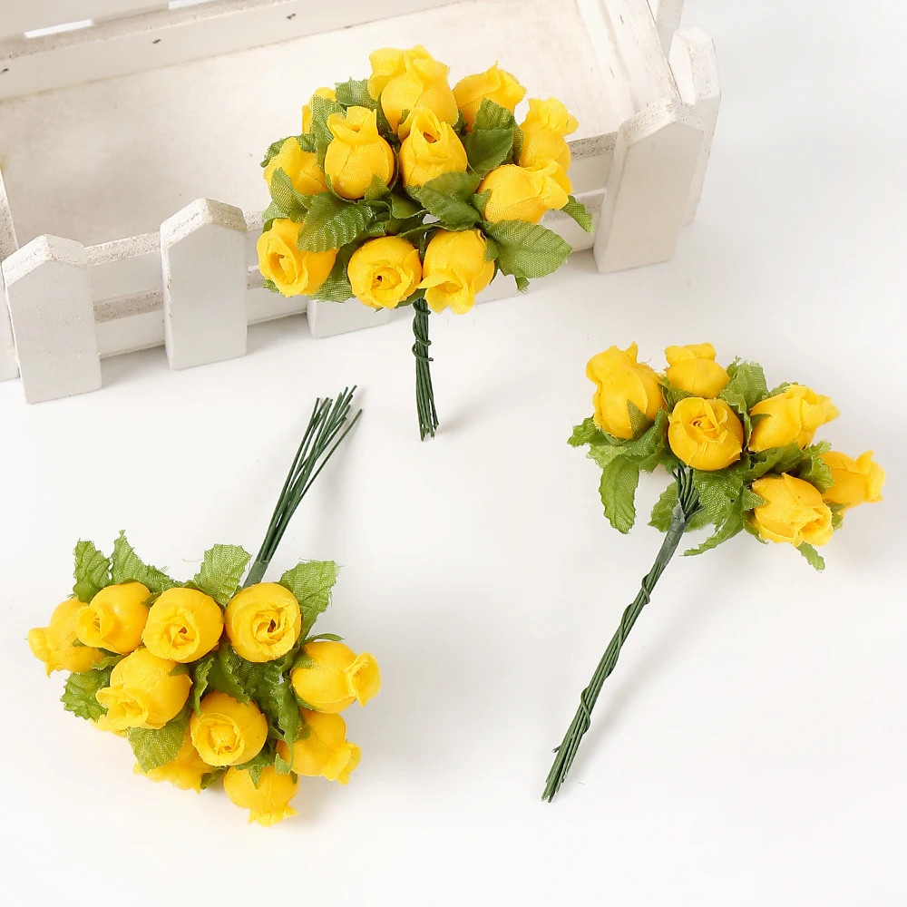 12Pcs/Lot Mini Artificial Rose Flowers Bouquet Silk Fake Flowers for Home Decor