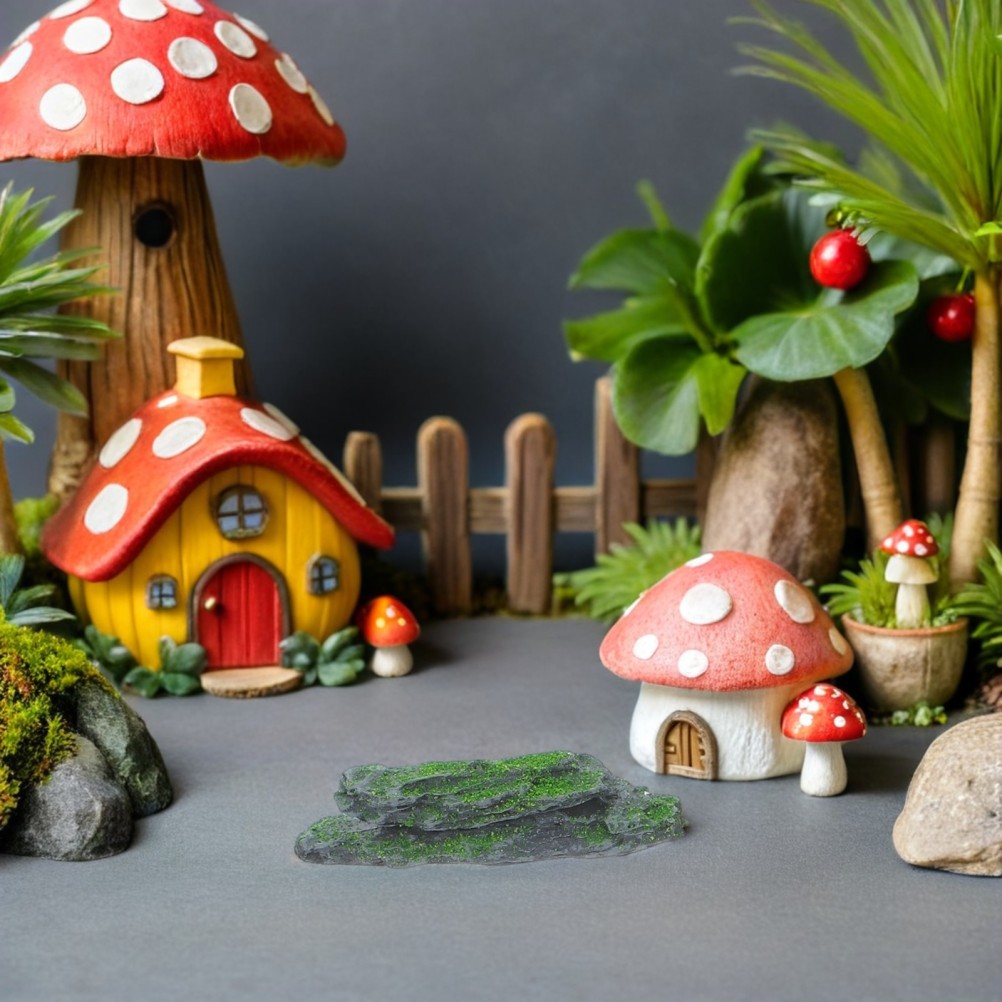 7Pcs Realistic Artificial Moss Landscape Rocks for Crafting and Decoration Grey