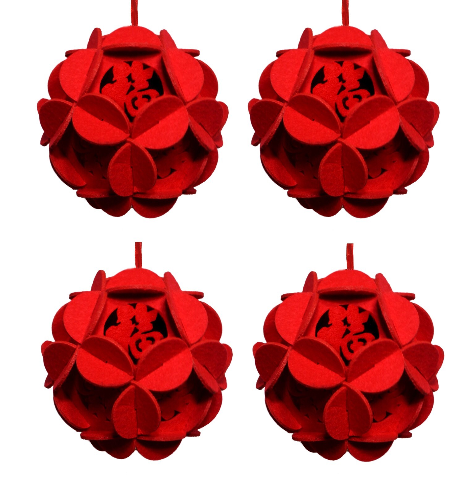 4pc Chinese Lucky Red Flower 3D Puzzle Lantern, Good Fortune Luck Ornament Charm