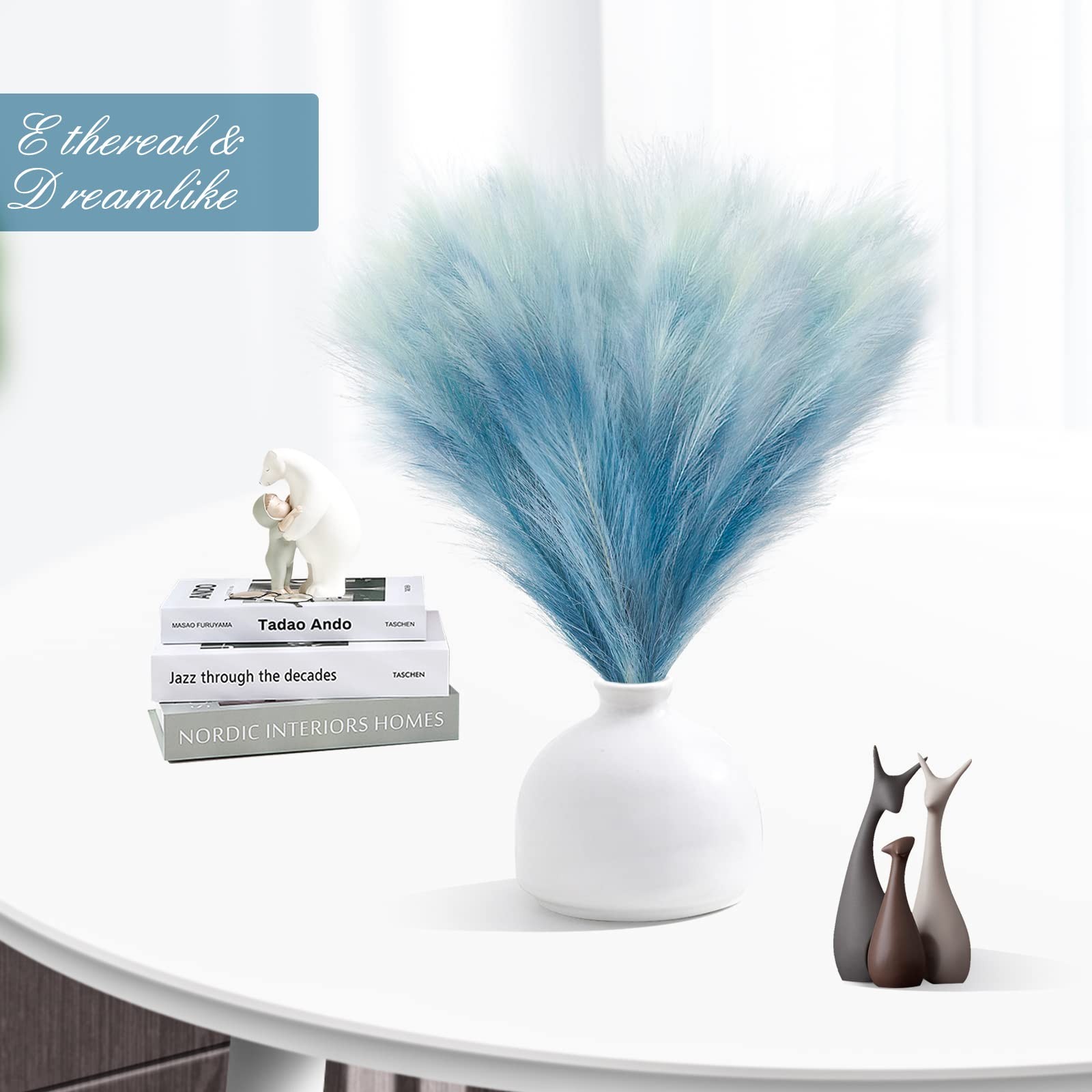 8Pcs Faux Pampas Grass Decor, 17.7 Inch Short Artificial Pompas Grass Plants,…