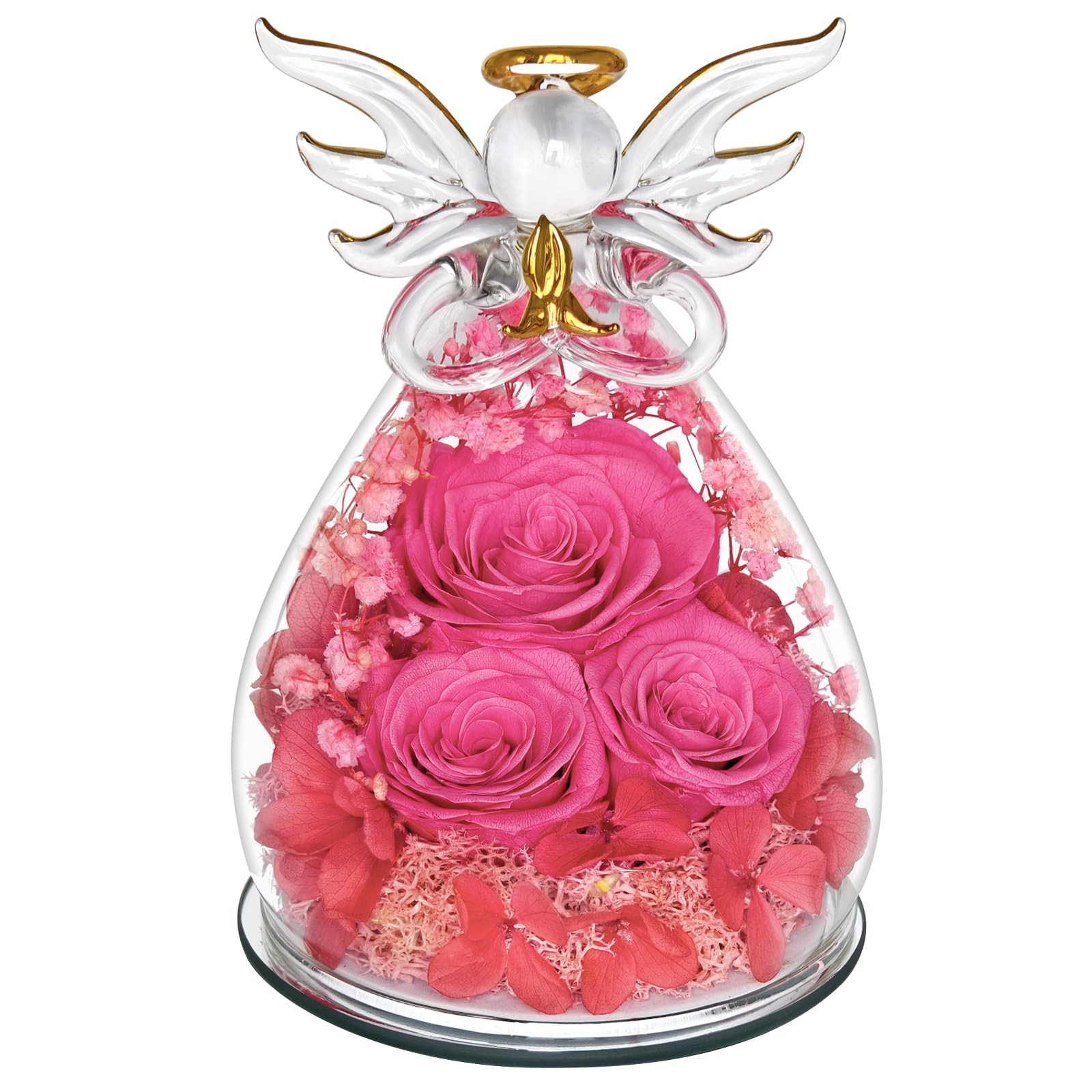 Preserved Rose Forever Flower in Glass Angel Figurines Fresh Flowers for Deli…