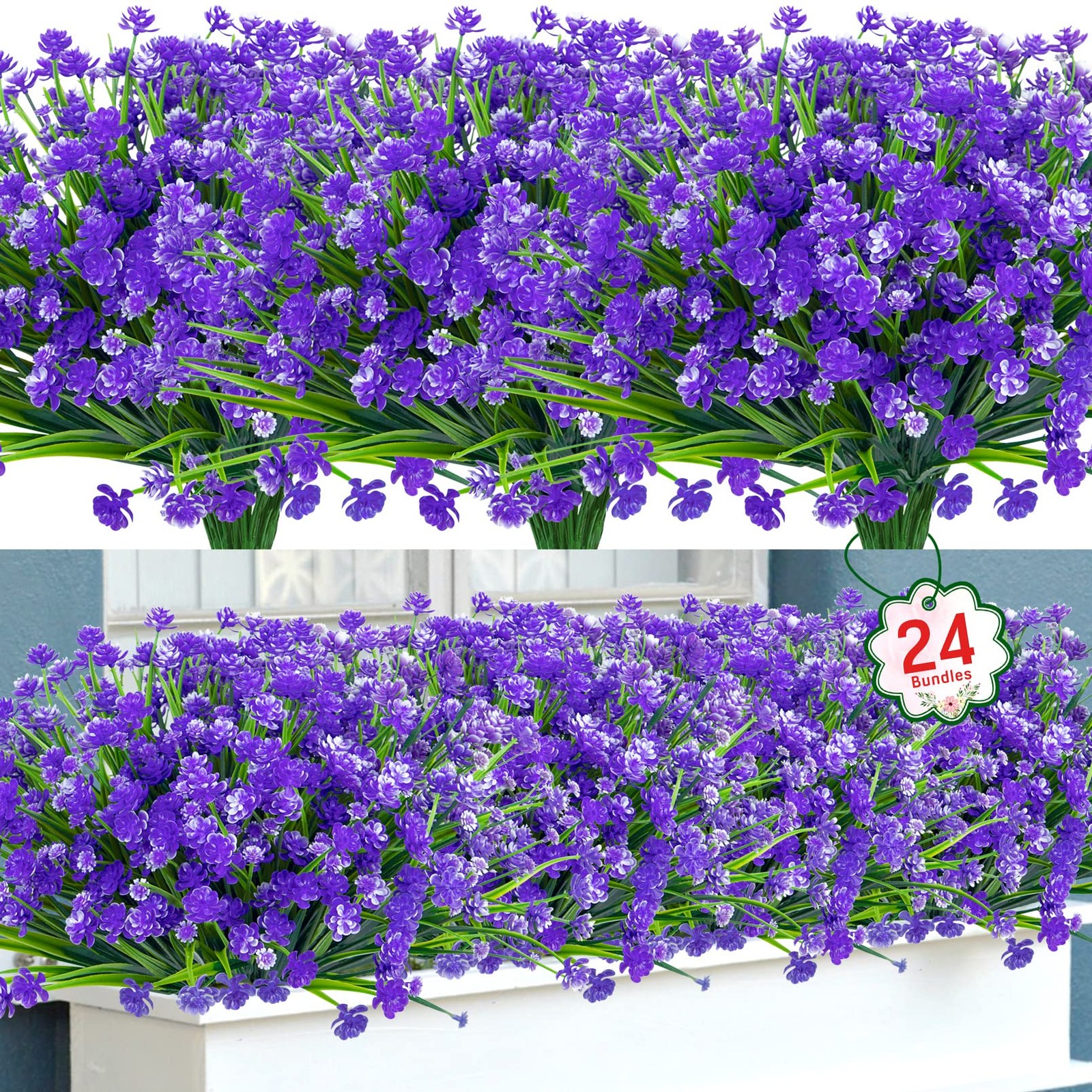24 Bundles Artificial Flowers for Outdoors UV Resistant Fake Plastic Plants F…