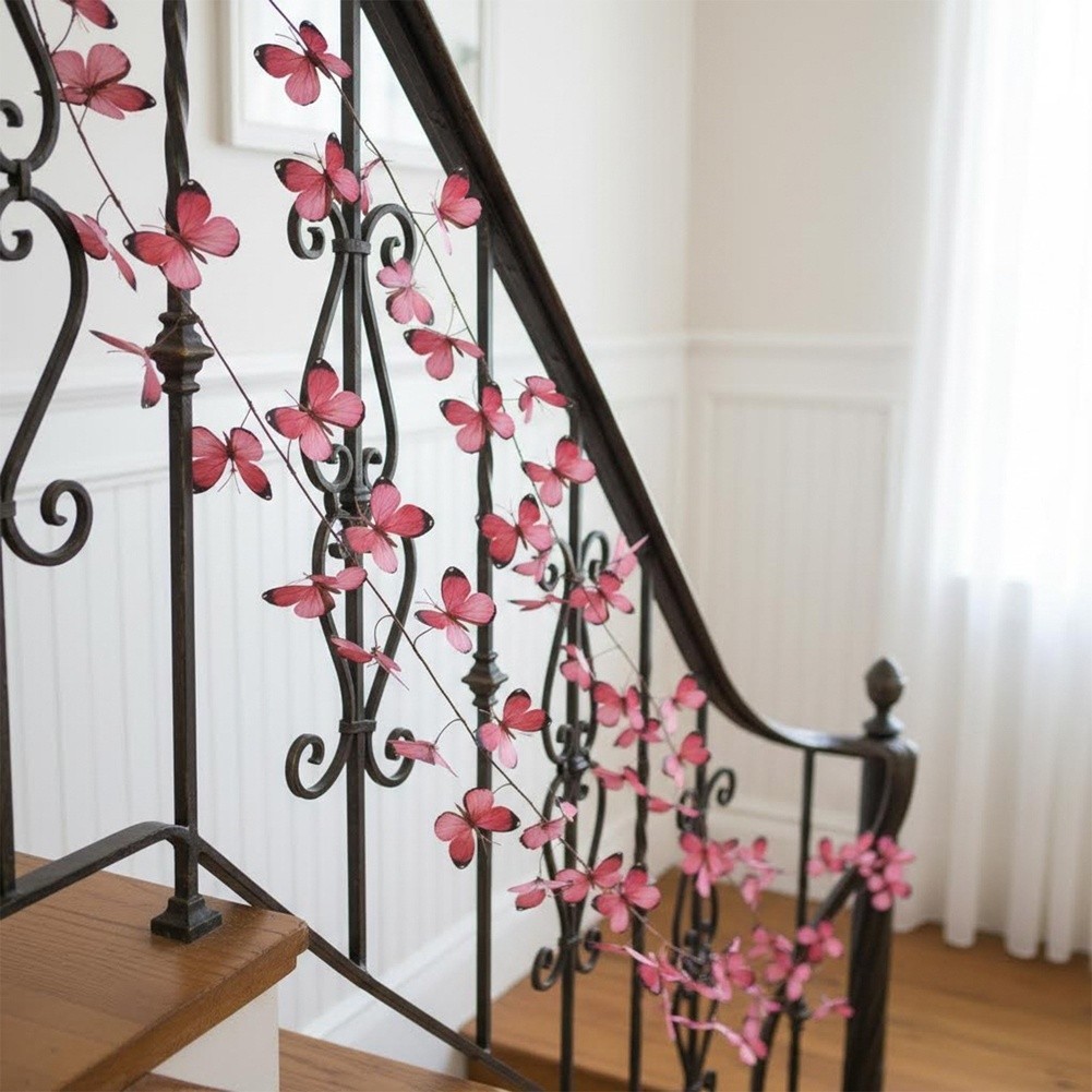 DIY Tabletop Decor Pink Butterfly Vine Silk Flower Artificial Floral 100cm