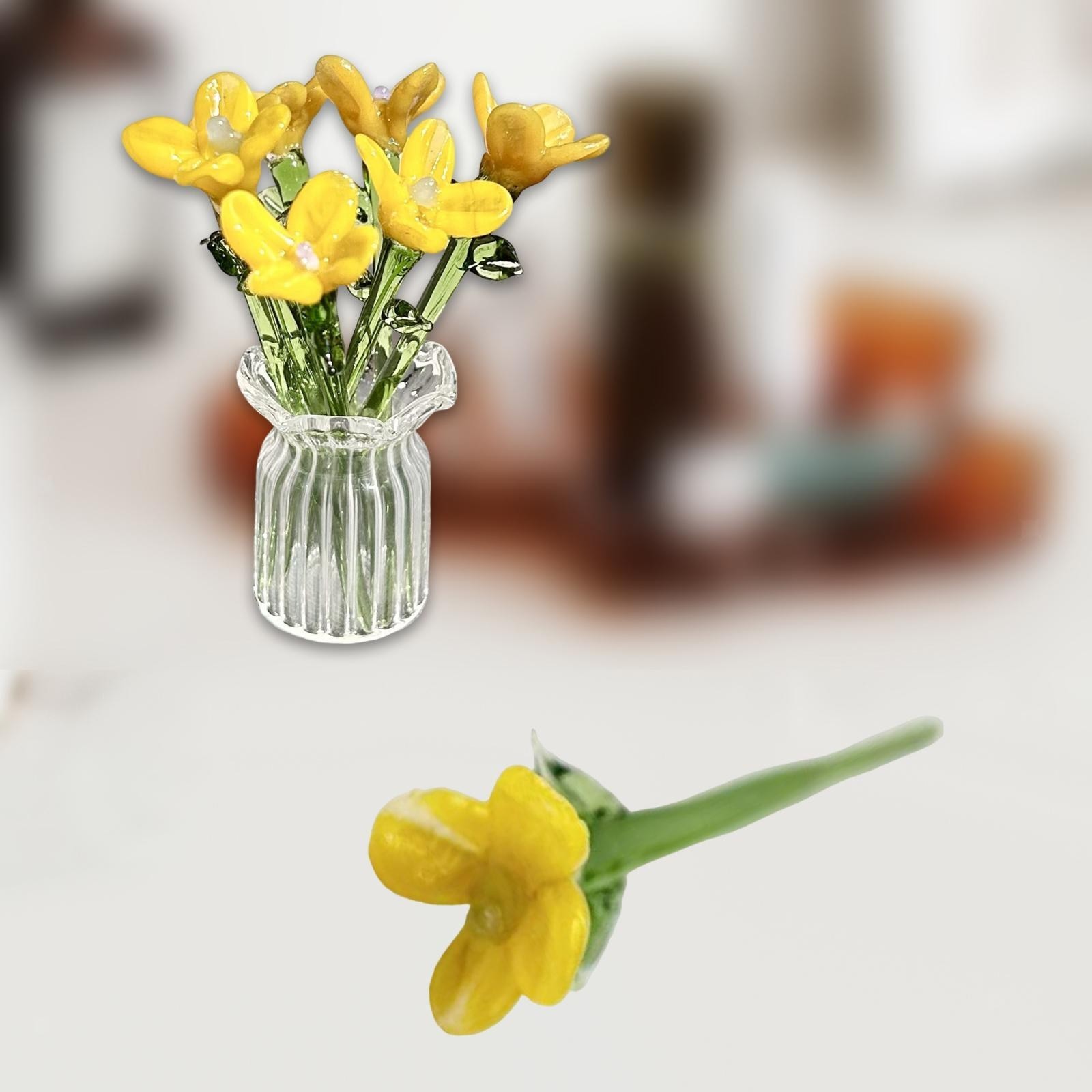 Miniature Hand-Blown Glass Flower Bouquet in Tiny Clear Vase
