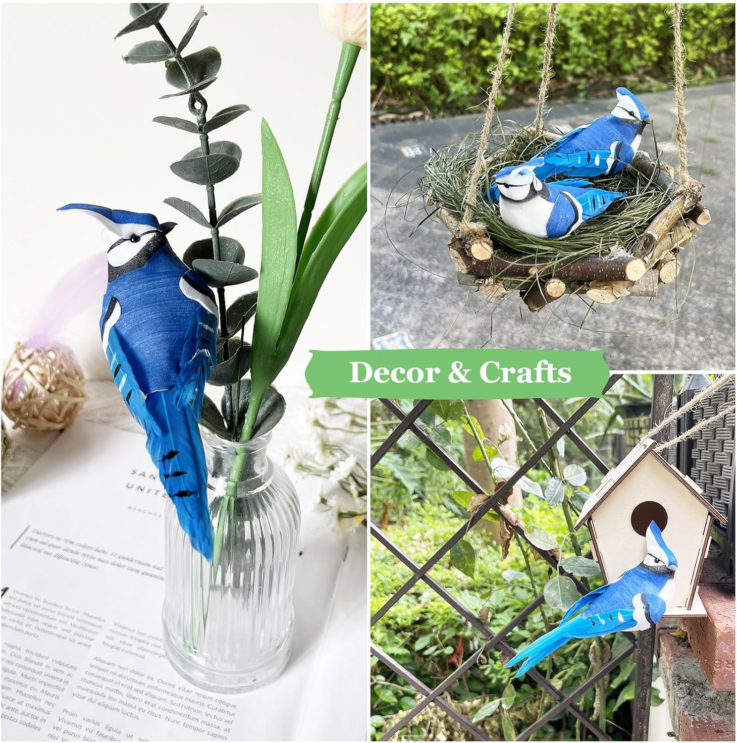 6PCS Clip On Artificial Birds Realistic Blue Jay 5.5Inch Foam Feather Bird fo…